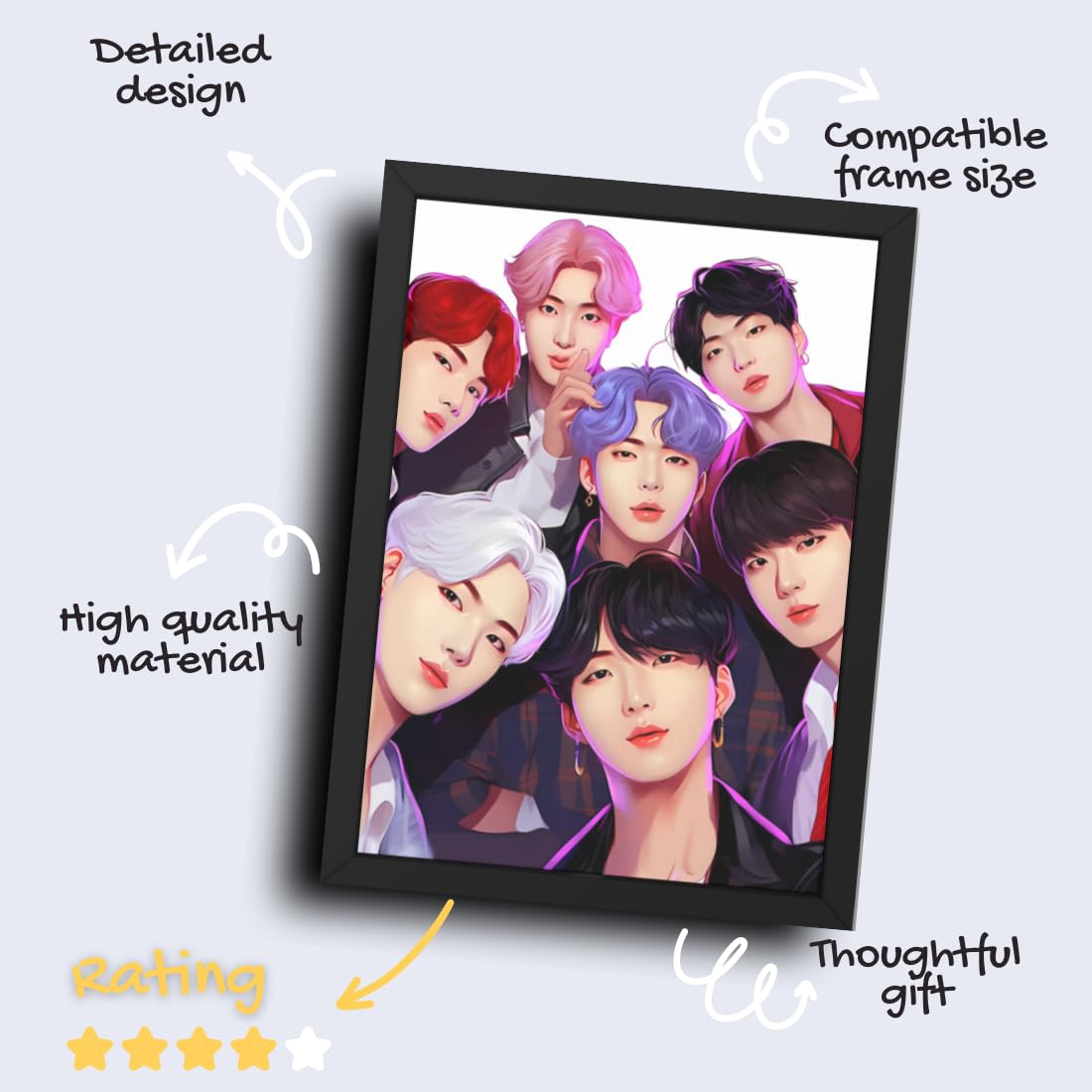 CRAFT QUEST Good Hope BTS Music Band Group Framed Poster multicolour Print 10 inch x 13 inch For Room Office Wall