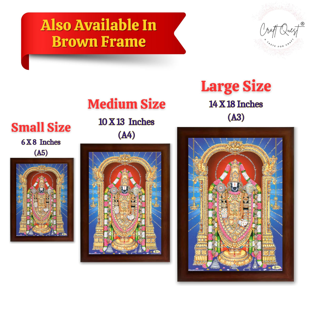 CRAFT QUEST Tirupati Balaji Lakshmi Venkateshwara venkateshwer Swamy Wall Painting Framed, Home, Temple, Pooja, Wall Décor Item