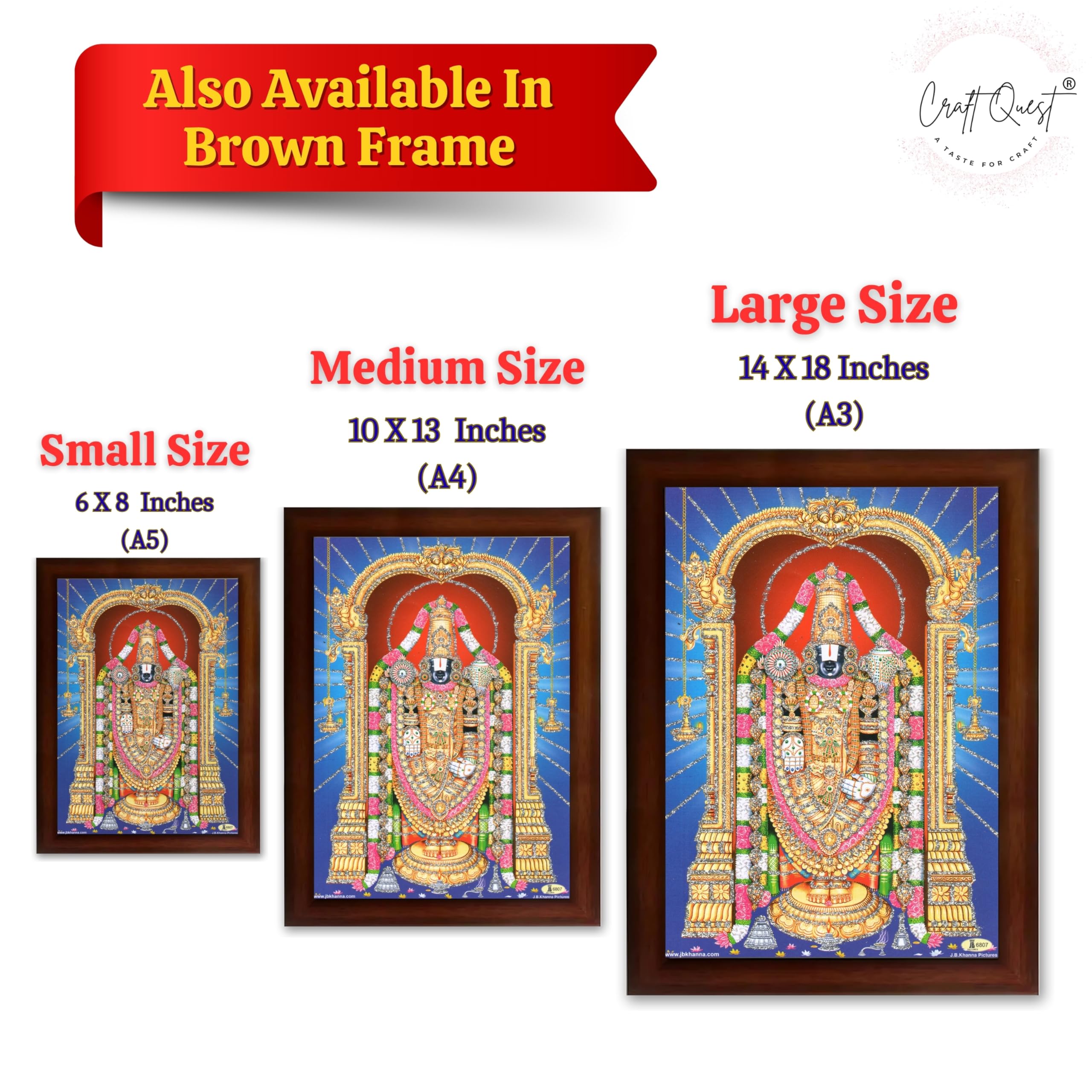 CRAFT QUEST Tirupati Balaji Lakshmi Venkateshwara venkateshwer Swamy Wall Painting Framed, Home, Temple, Pooja, Wall Décor Item