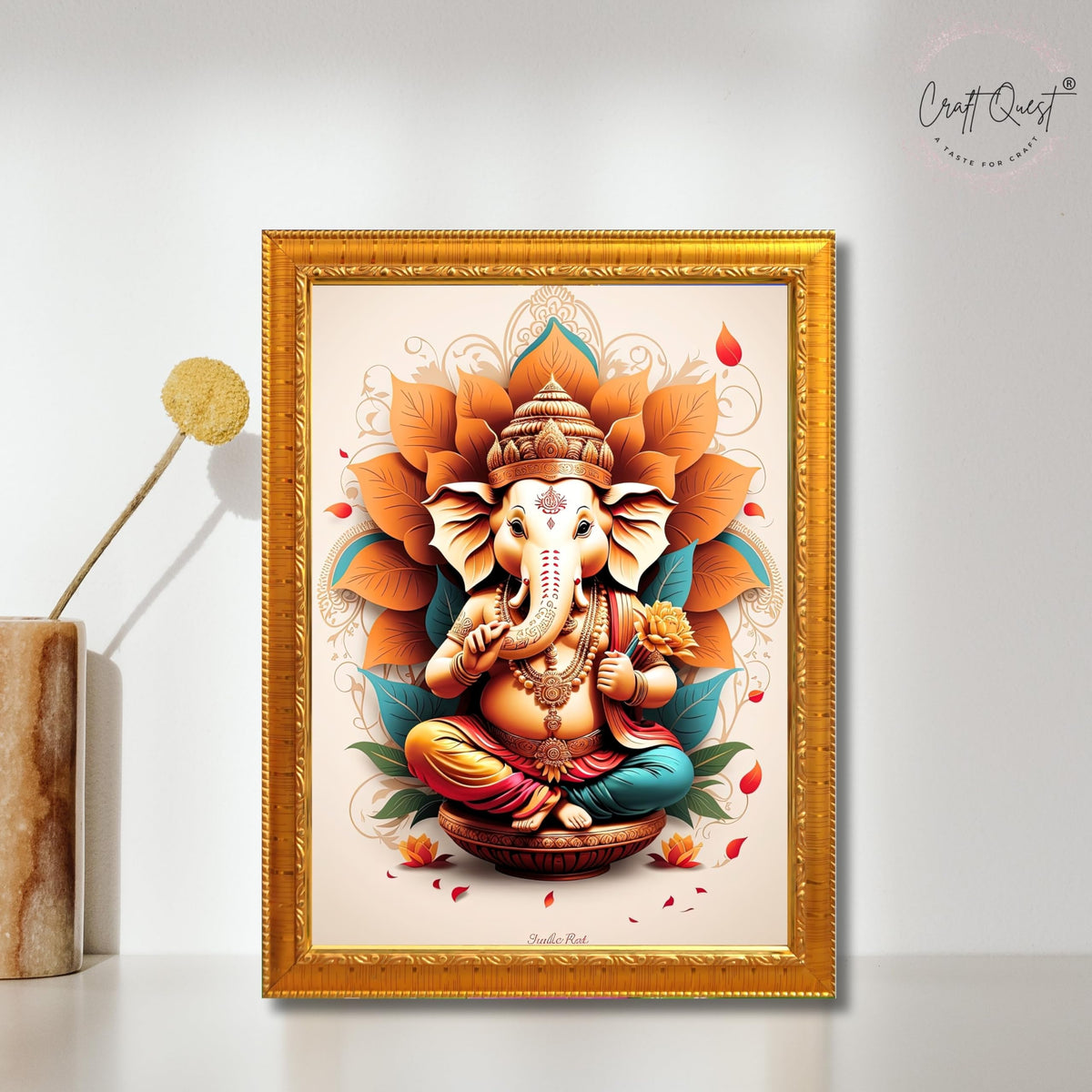 CRAFT QUEST Lord Ganpati Ganesha ji Wall Hanging Frame for Living Room, Bedroom, Office & Pooja Room Décor GA-213