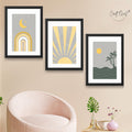 CRAFT QUEST Wall Art Decor Paintings | Set of 3 BOHO Wall Art Frames for Home Decoration | Ideal for Living Room, Bedroom & Offices