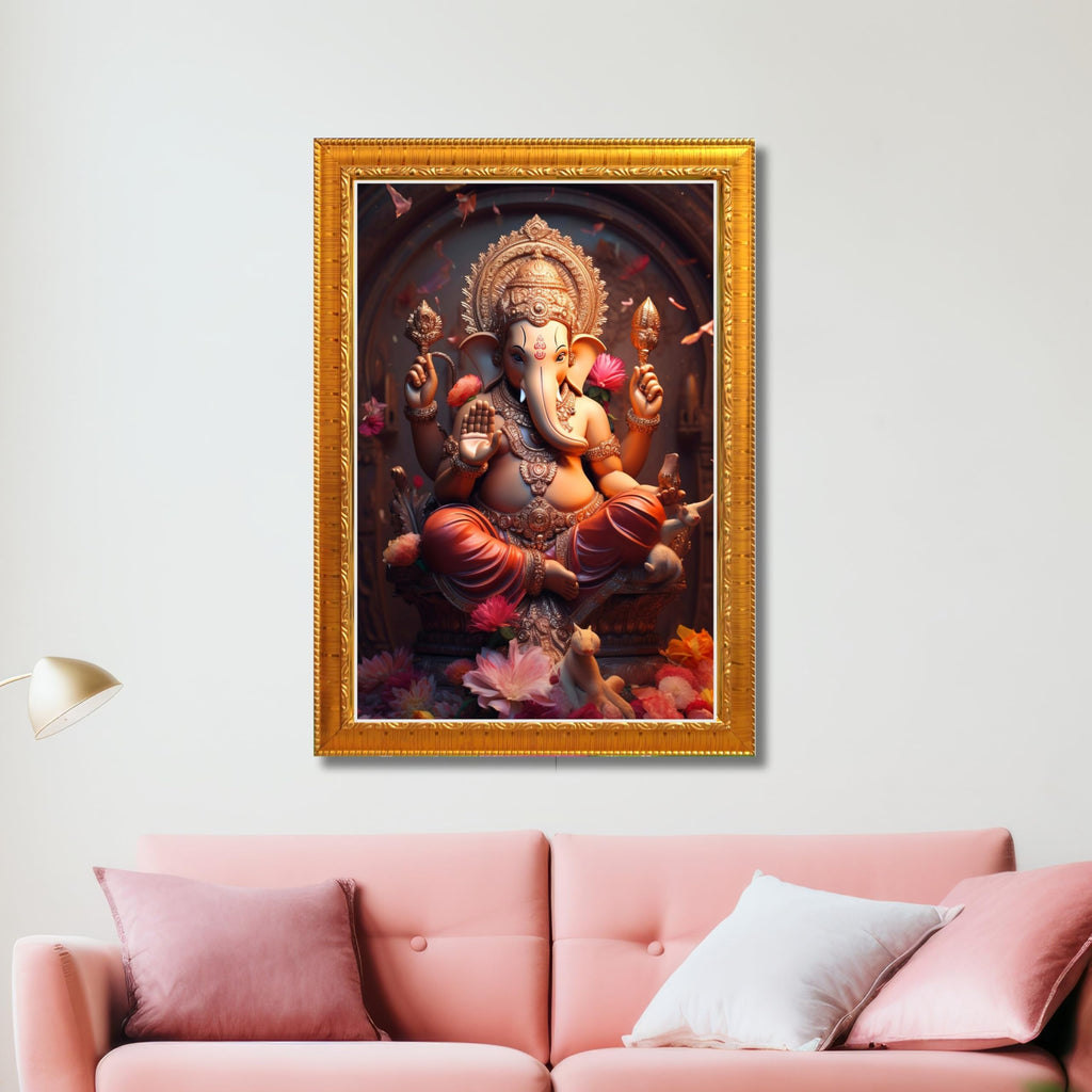 CRAFT QUEST Lord Ganesha Ganesh Ganpati Ganapathi Hanging Wall Painting Framed For Home Décor