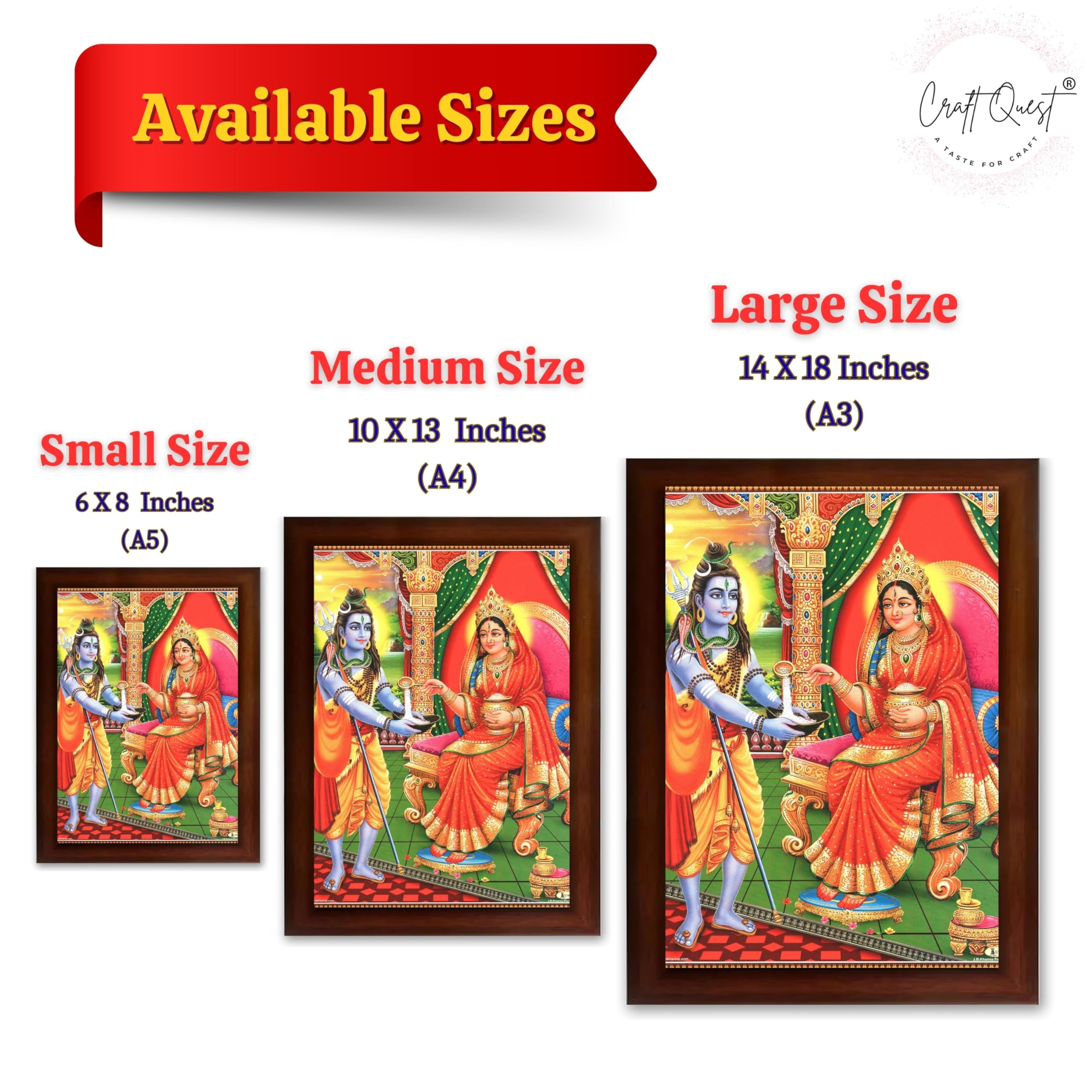 CRAFT QUEST Shiva & Maa Annapurna devi sitting on throne photo frame with with Acrylic glass, for Kitchen Worship