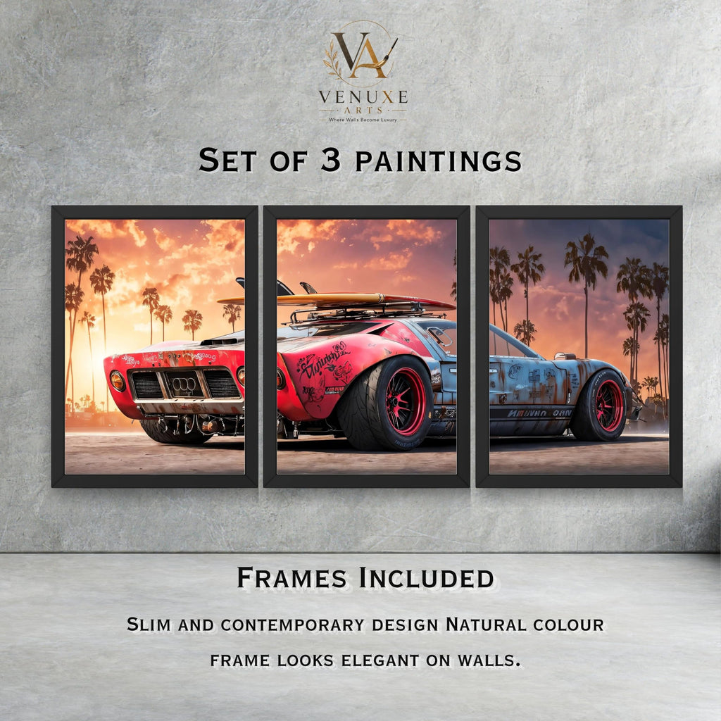 VENUXE ARTS Set Of 3 Big Sports Cars Framed Posters Gift Items for Boys Room Wall Decoration Bedroom Living Room Office Studio Décor | Car Poster Frame for Wall Décor