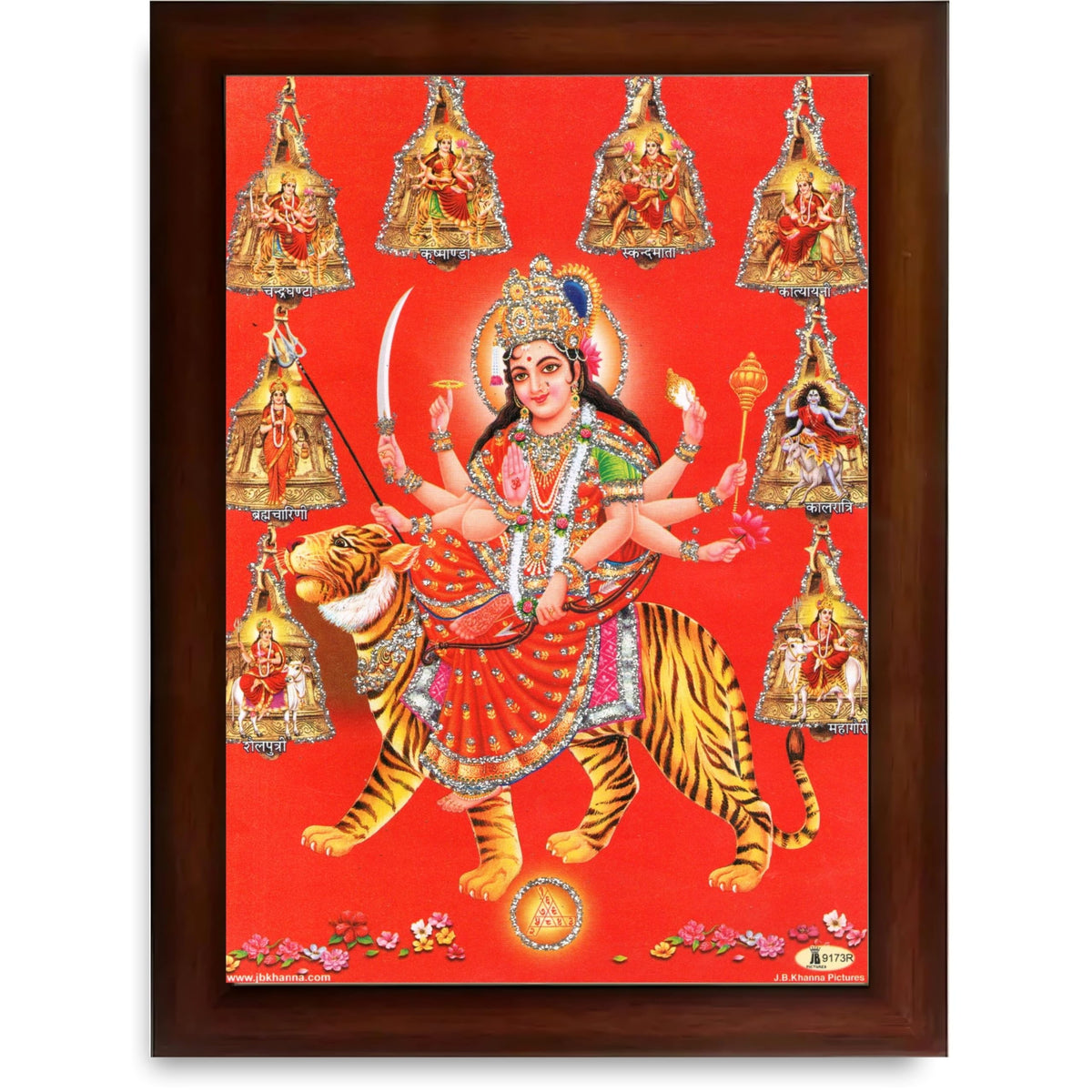 CRAFT QUEST Goddess Navdurga Durga Devi Wall Painting Framed Home and Pooja Décor Item