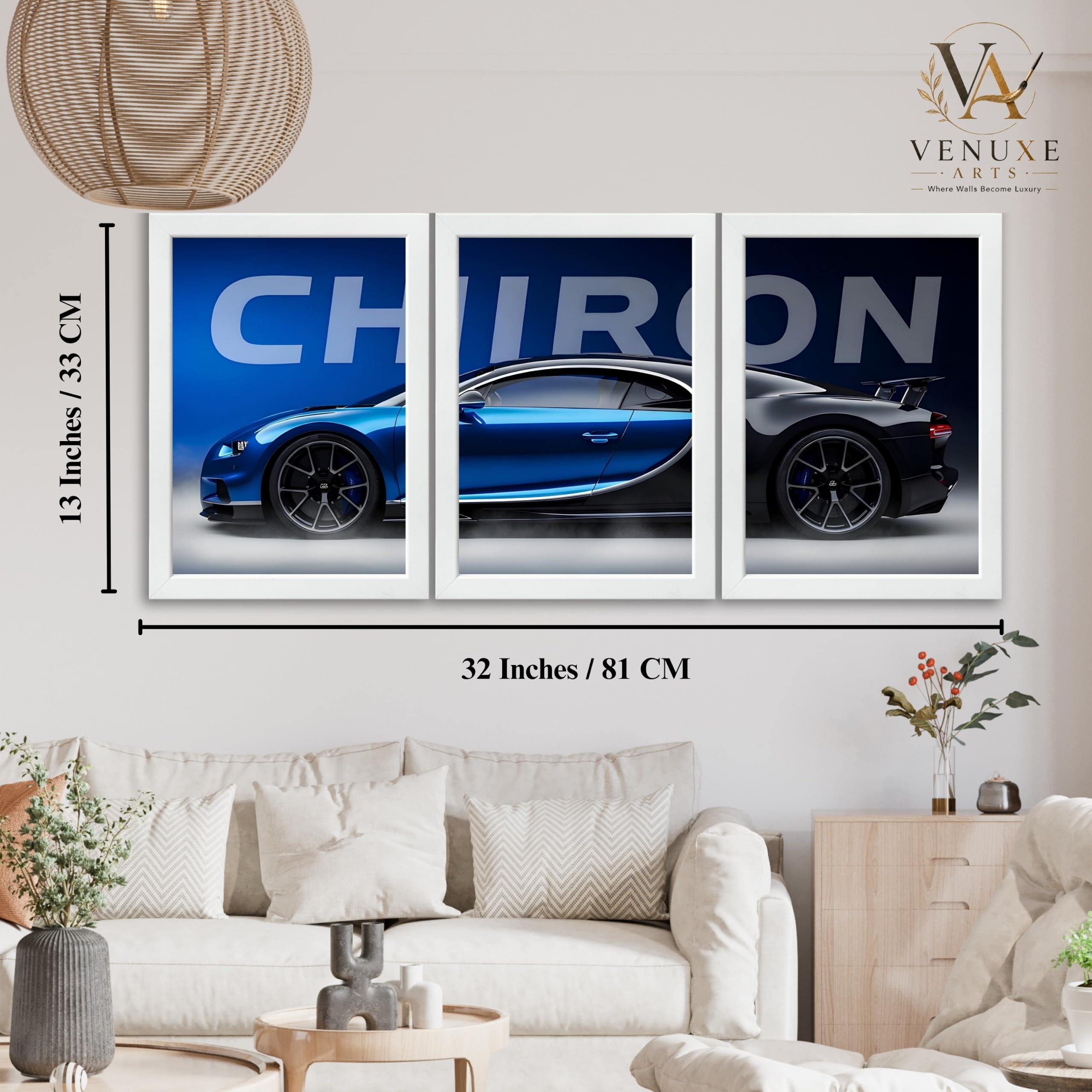 VENUXE ARTS Set Of 3 Big Sports Cars Framed Posters Gift Items for Boys Room Wall Decoration Bedroom, Living Room, Office, Studio Décor | Car Poster Frame for Wall Décor