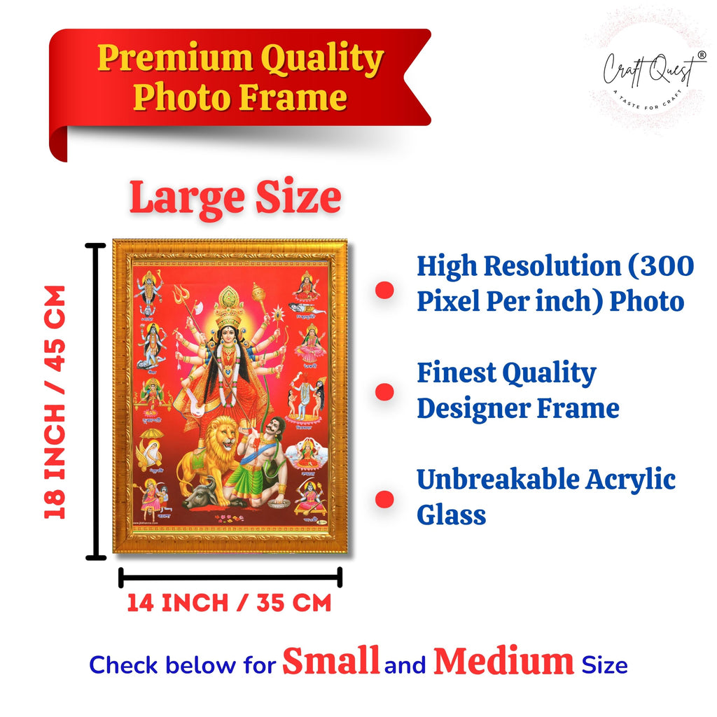 CRAFT QUEST Durga mata Mahishasura Mardini | Mahisasur Mardhini Durga Framed, Religious Photo Frame With Acrylic Glass