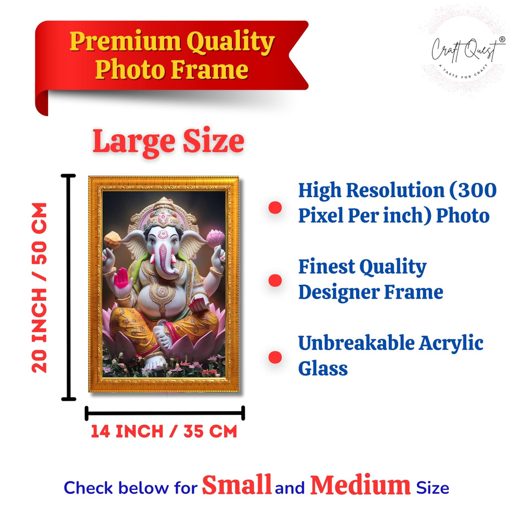 CRAFT QUEST Lord Ganesha Ganesh ji Art Framed Wall Painting With Frame For Home and Pooja,Office Décor Items