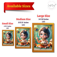 CRAFT QUEST Cute Baby Krishna HD Print | Little Krishna Frame for Home Temple, Office Desk, Car Dashboard
