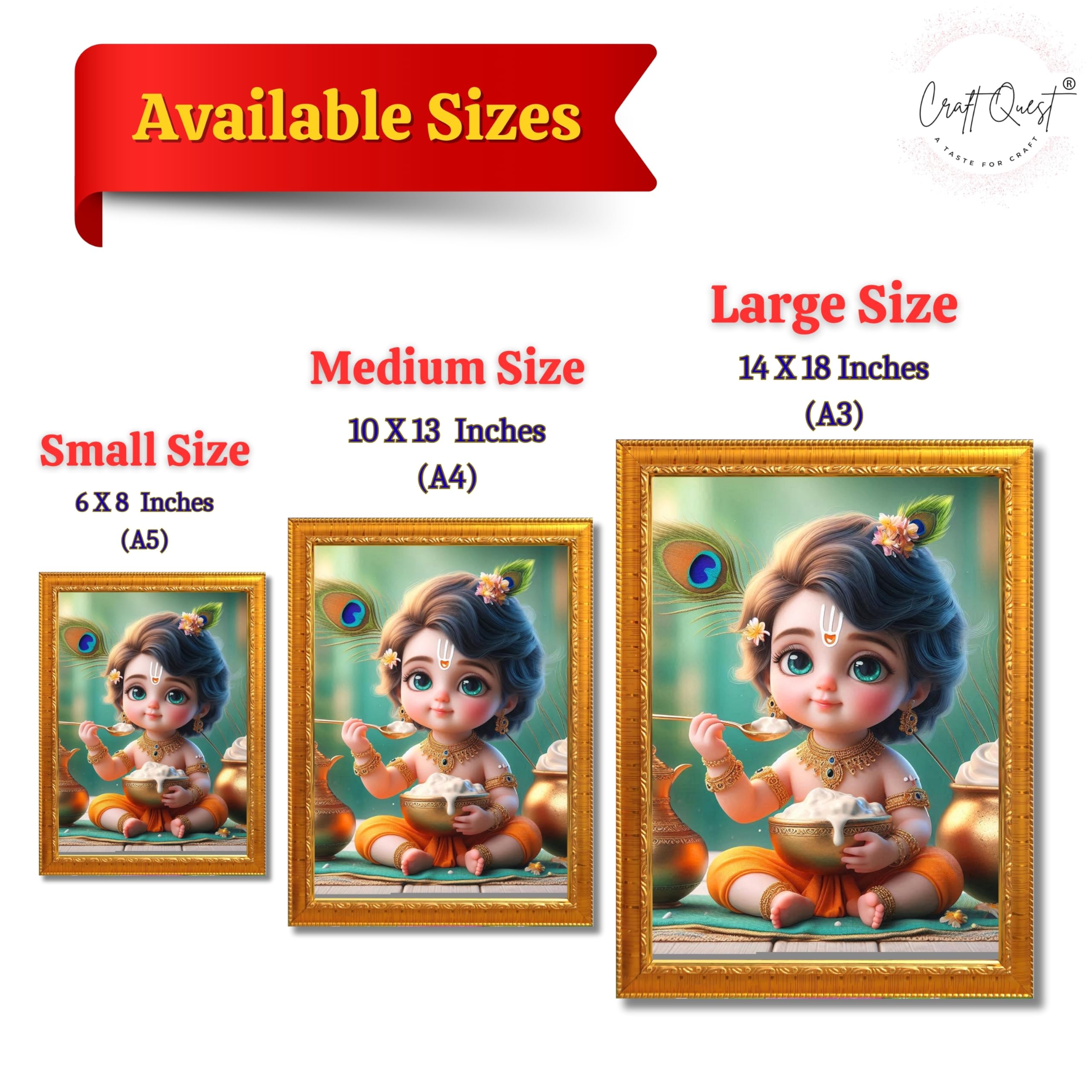 CRAFT QUEST Cute Baby Krishna HD Print | Little Krishna Frame for Home Temple, Office Desk, Car Dashboard