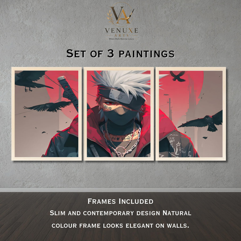 VENUXE ARTS Set Of 3 Anime Characters Wall Framed |Anime Characters Framed Poster for Living Room Bedroom Gaming Room Studio Wall Decor