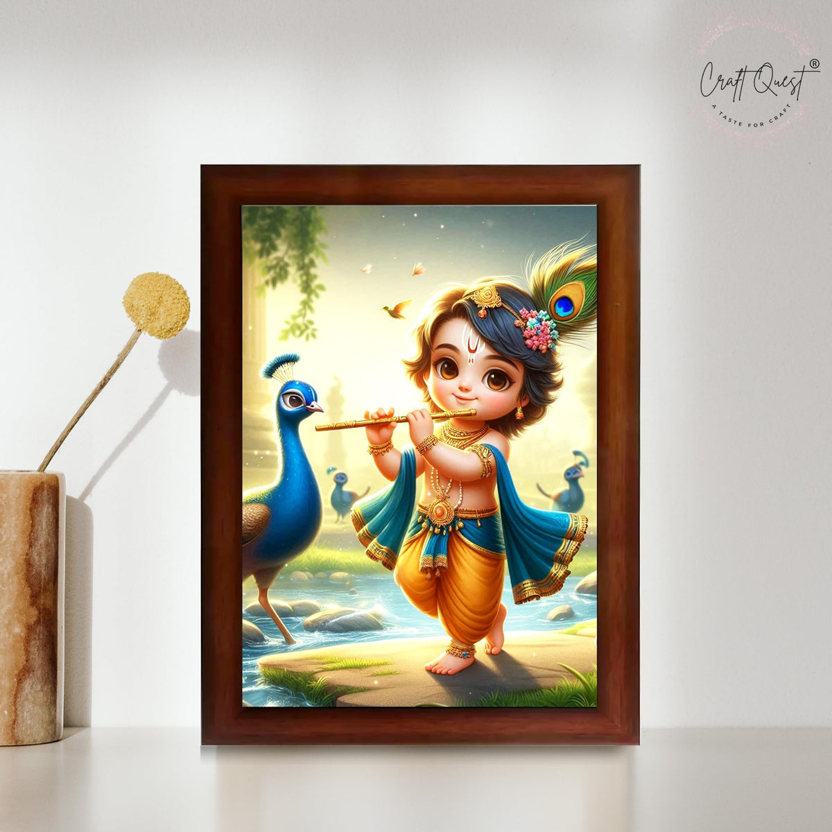 CRAFT QUEST Bal Gopal Makhan Chor Wall Photo Frame | Hindu God Kanha Devotional Home Decor | Pooja Room, Living Room, Gift Item