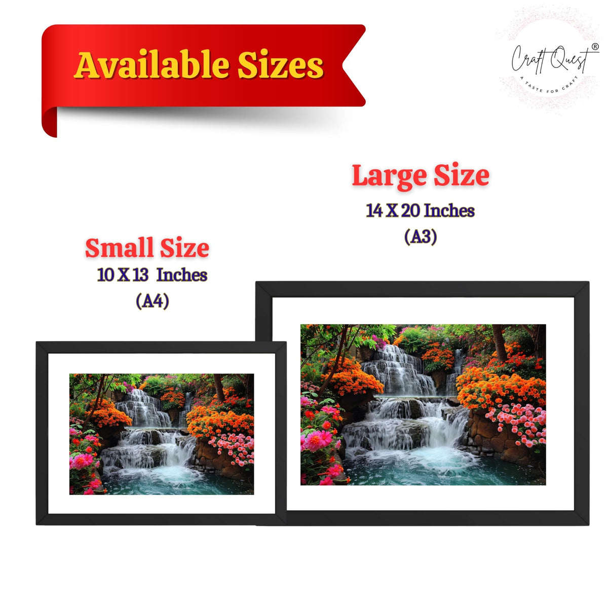 CRAFT QUEST Vastu Waterfall Landscape Scenery Photo Frame With Acrylic Sheet | Living Room, Bedroom | Home Decoration | Best Gifting Option