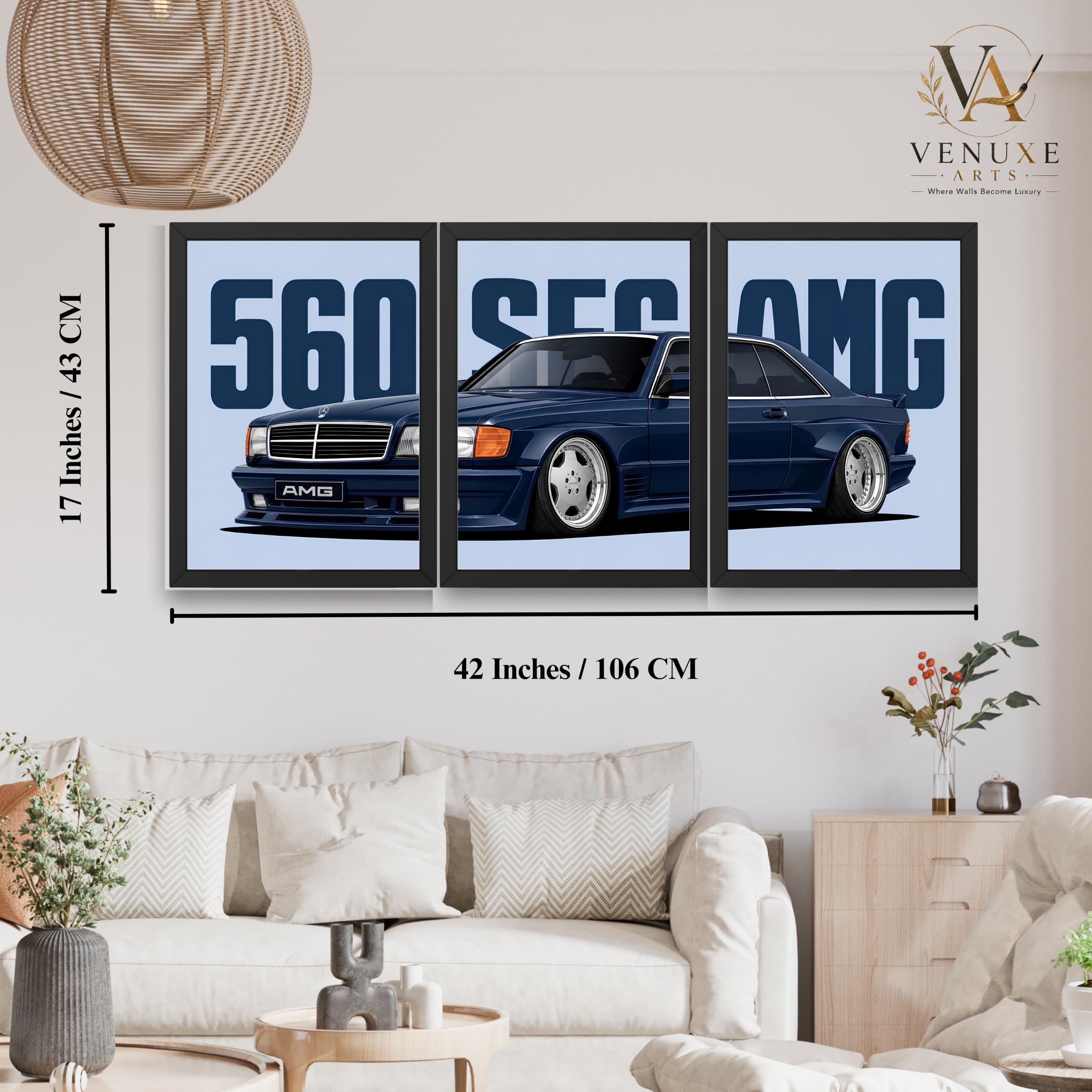 VENUXE ARTS Set Of 3 Big Sports Cars Framed Posters Gift Items for Boys Room Wall Decoration Bedroom Living Room Office Studio Décor | Car Poster Frame for Wall Décor