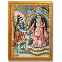CRAFT QUEST Shiva & Maa Annapurna devi sitting on throne photo frame with Laminated Poster for Kitchen Worship