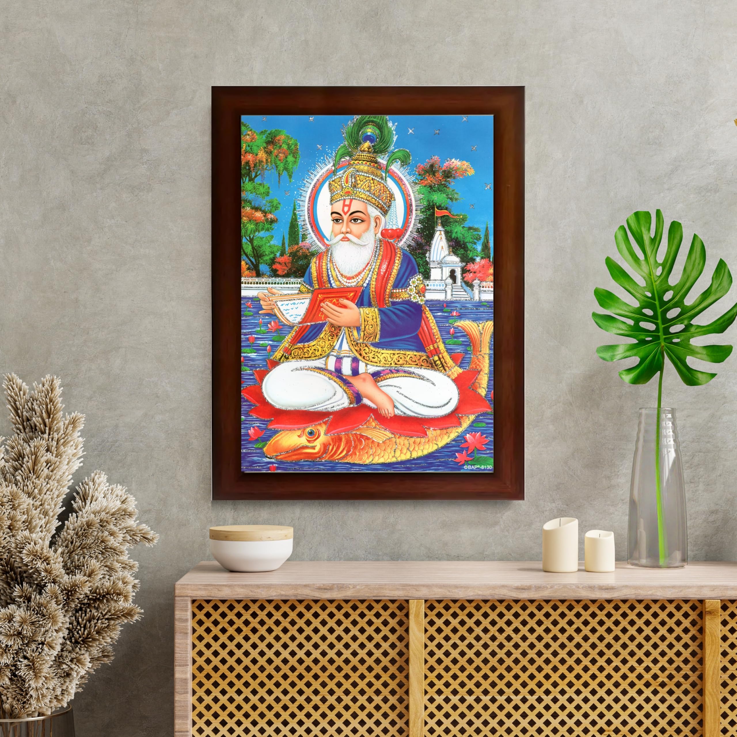 CRAFT QUEST Sindhi Lord Jhulelal/lal Sai Vishnu Avtar/Sindhi God Religious Golden Photo Frame For Mandir And Wall Decor | Best Gifting Option |