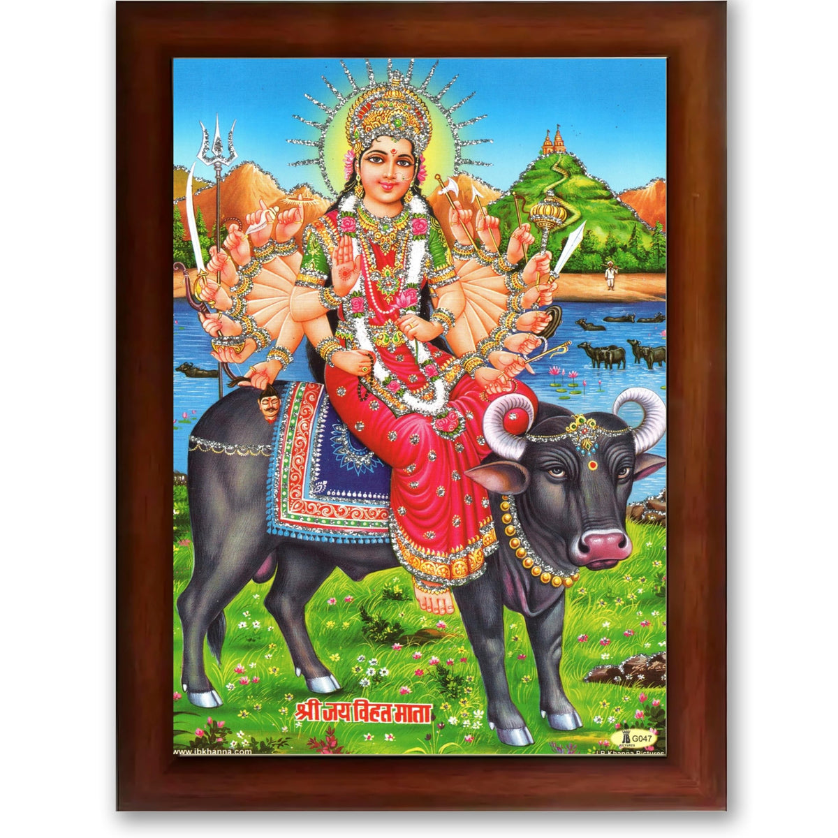 CRAFT QUEST Hindu Goddess Vihat ma Religious Photo frame | Acrylic, Lightweight | Hindu God Spiritual Framed | Ideal for Home, Office, Temple & Puja Room, Wall Decor