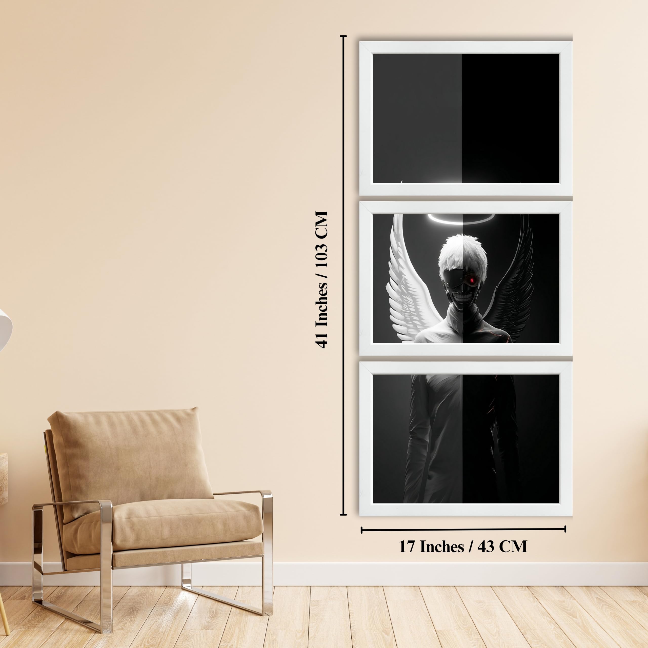 VENUXE ARTS Set Of 3 Anime Characters Wall Framed |Anime Characters Framed Poster for Living Room Bedroom Gaming Room Studio Wall Decor