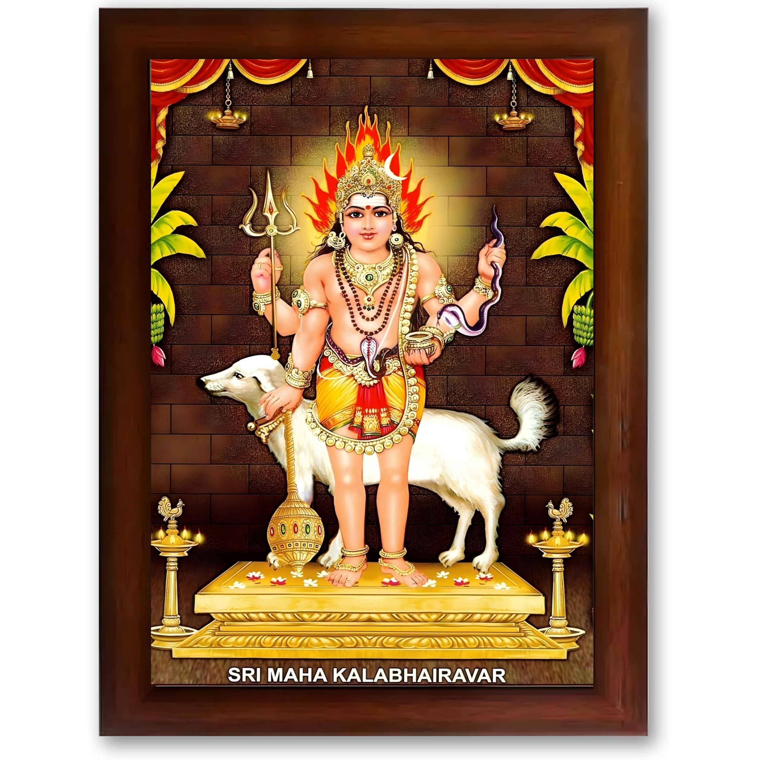 CRAFT QUEST Kala Bhairava Kaal Bhairav Baba Bairava Photo Frame | Hindu God Spiritual Framed | Ideal for Home, Office, Temple & Puja Room, Wall Decor