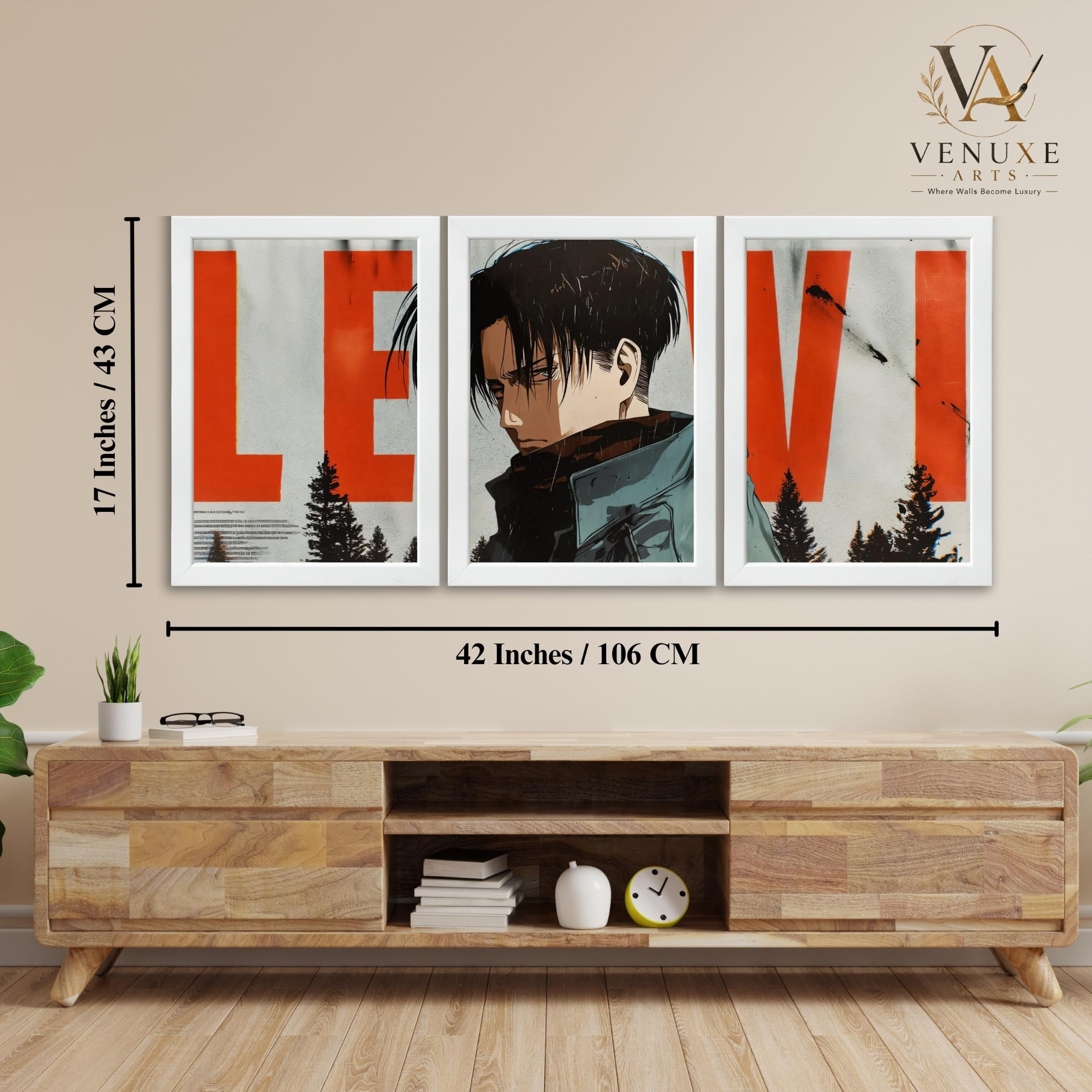 VENUXE ARTS Set Of 3 Anime Characters Wall Framed |Anime Characters Framed Poster for Living Room Bedroom Gaming Room Studio Wall Decor