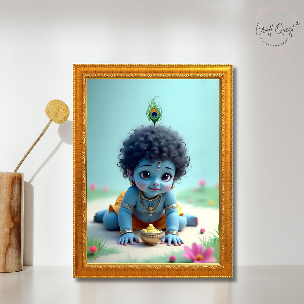 CRAFT QUEST Bal Gopal Painting | Krishna Photo Frames for Walls, Home, Bedroom, Living Room and Home Decor