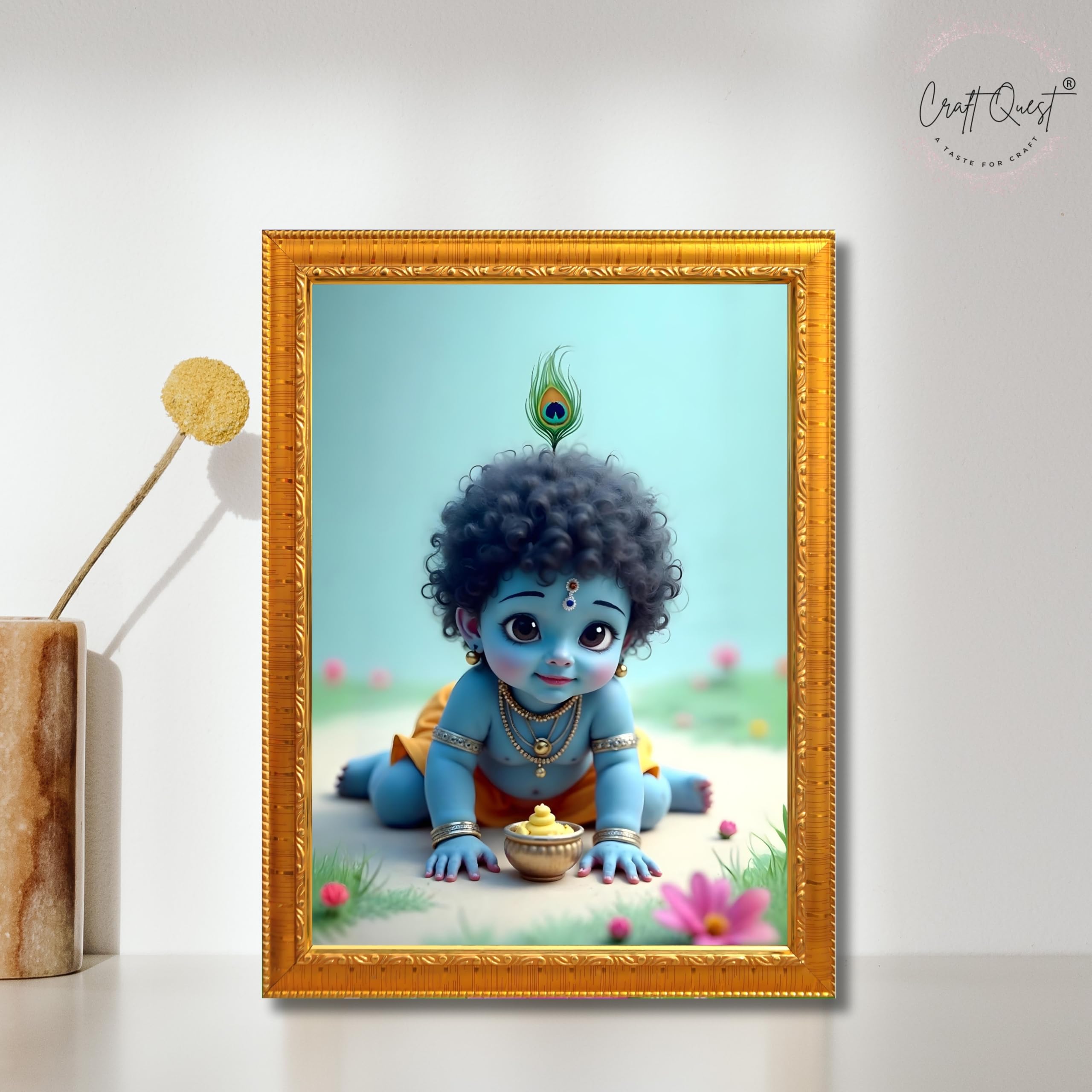 CRAFT QUEST Bal Gopal Painting | Krishna Photo Frames for Walls, Home, Bedroom, Living Room and Home Decor