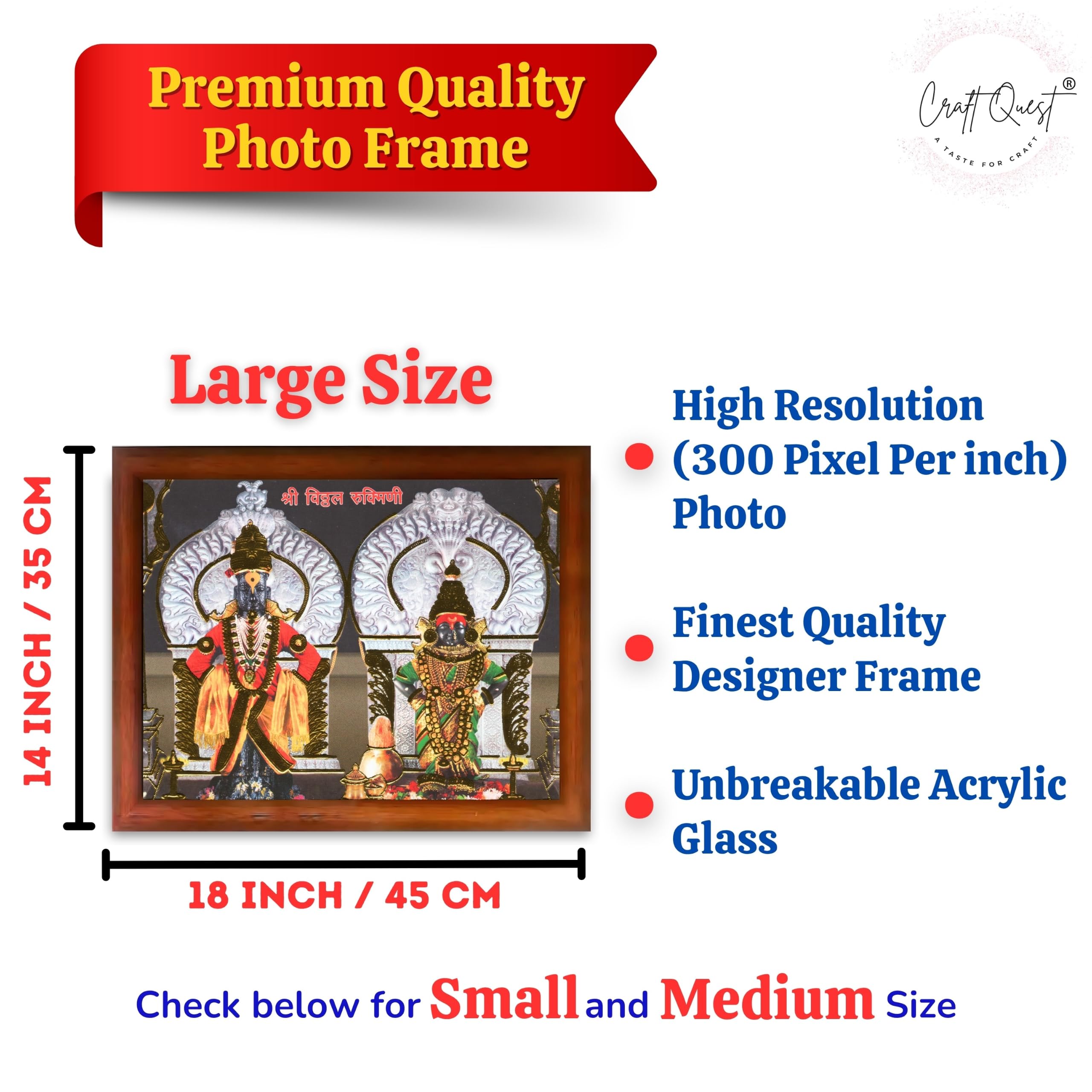 CRAFT QUEST Lord Shri Vitthal Rukmini Photo Frame with Acrylic Sheet Wall Hanging/Gift/Temple/puja Room/Home Decor