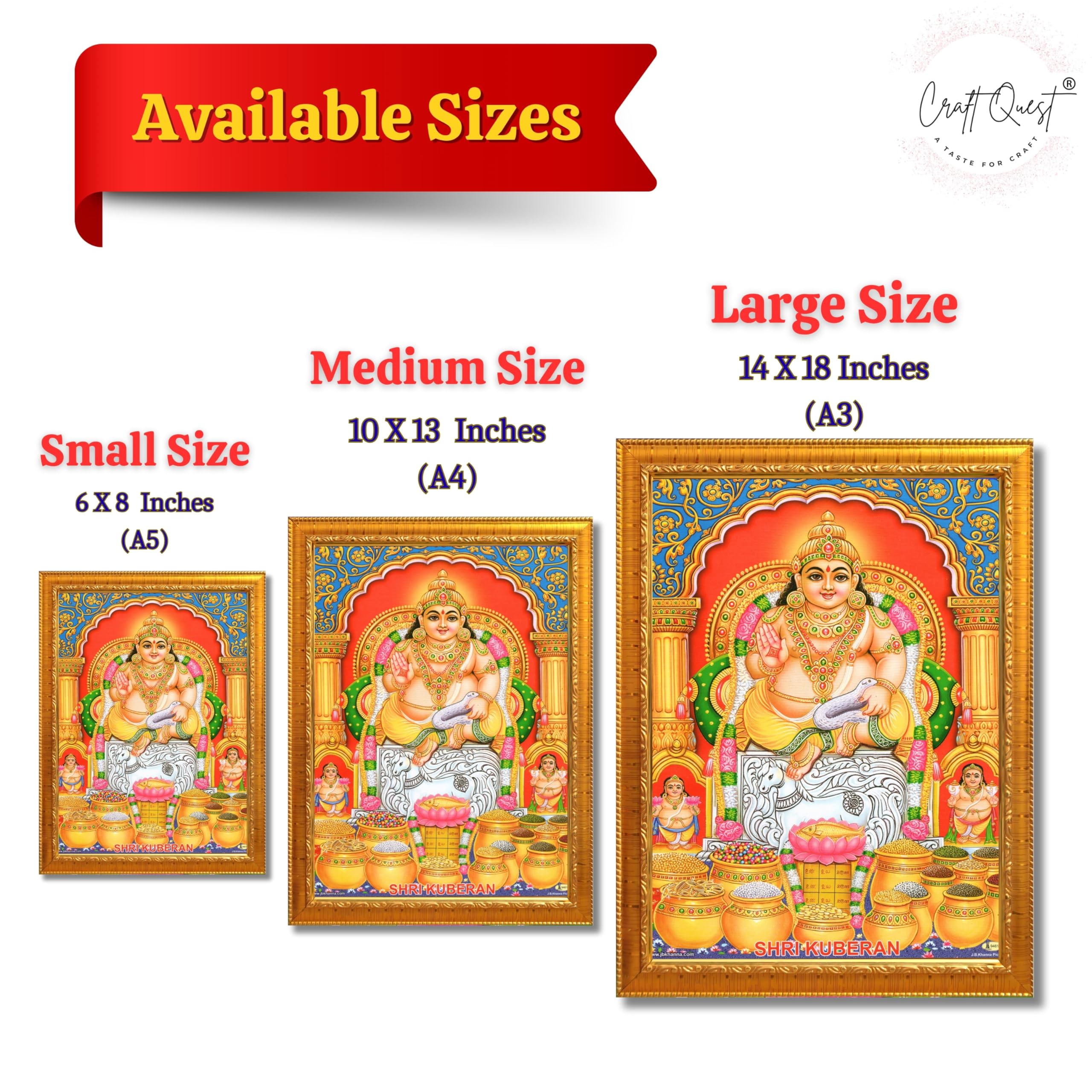CRAFT QUEST Lord Kubera Swamy Bhagwan Kuber Kubera Wall Painting Framed, Religious Photo Frame, Home Decoration Item