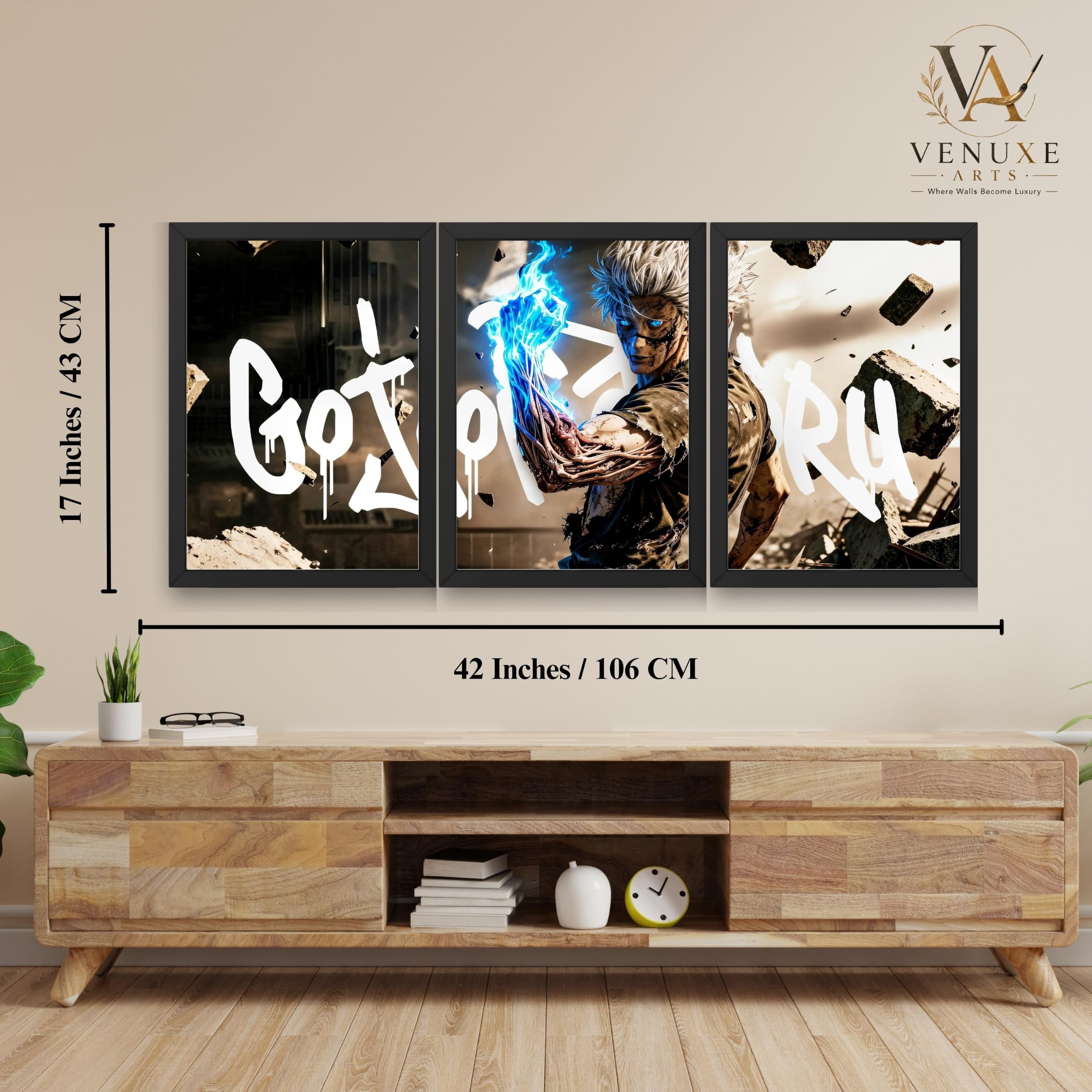 VENUXE ARTS Set Of 3 Anime Characters Wall Framed |Anime Characters Framed Poster for Living Room Bedroom Gaming Room Studio Wall Decor