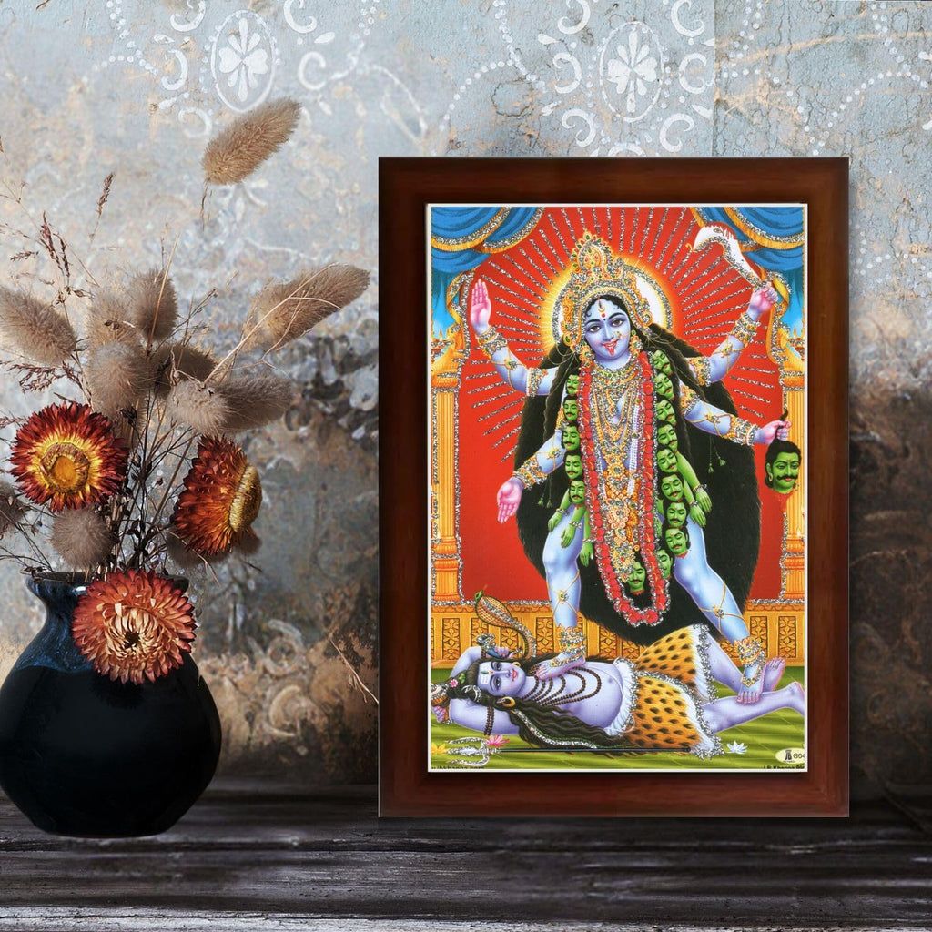 CRAFT QUEST Kali Mata photo with frame, God Religious Framed Painting With Acrylic Glass