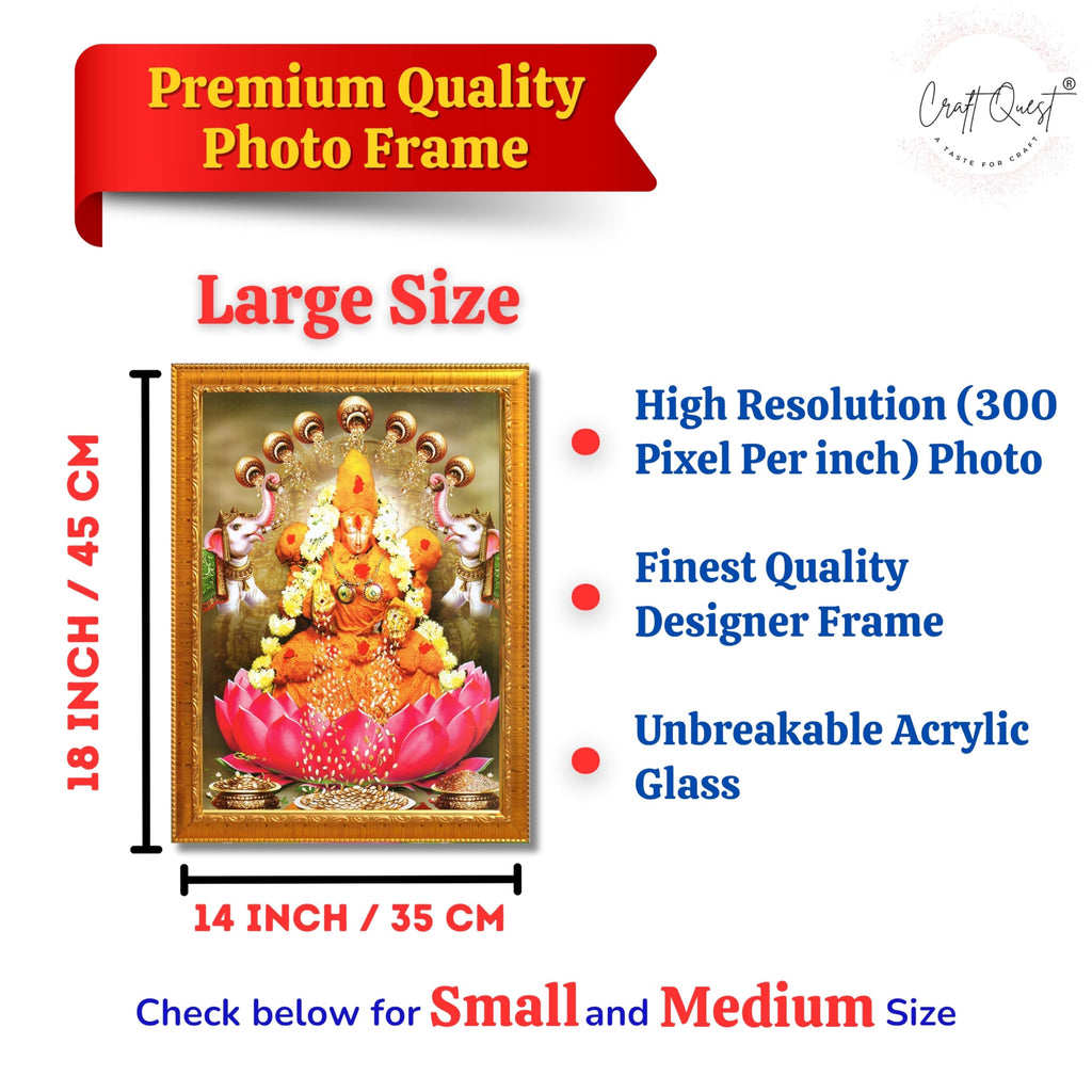 CRAFT QUEST Padmavati Devi Padmavathi Thayar Amman Wall Photo Framed | South God Picture Frame for Home, Office, Temple & Gifting, Decor