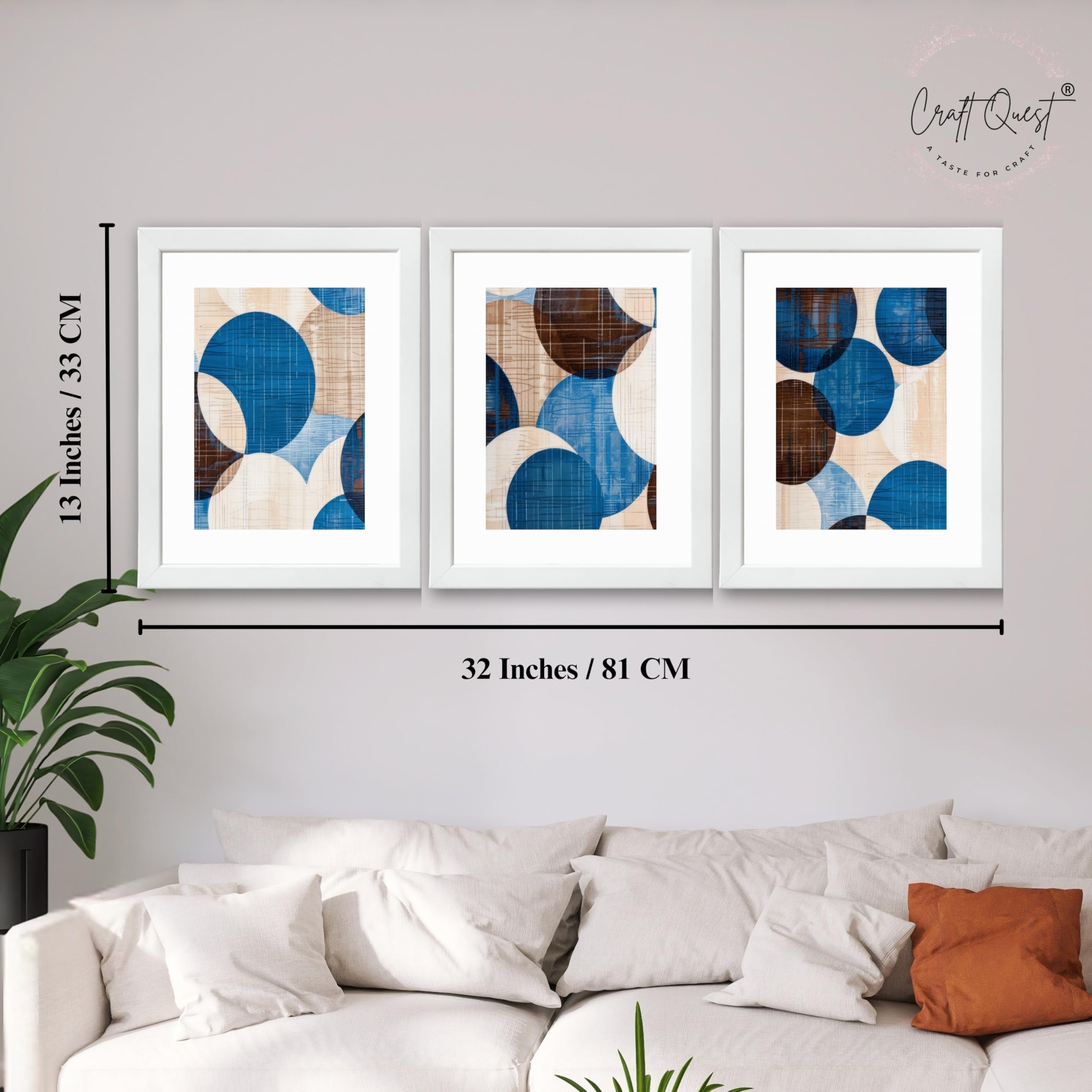 CRAFT QUEST Wall Art Decor Paintings | Set of 3 Abstract Wall Art Frames for Home Decoration | Ideal for Living Room, Bedroom & Office
