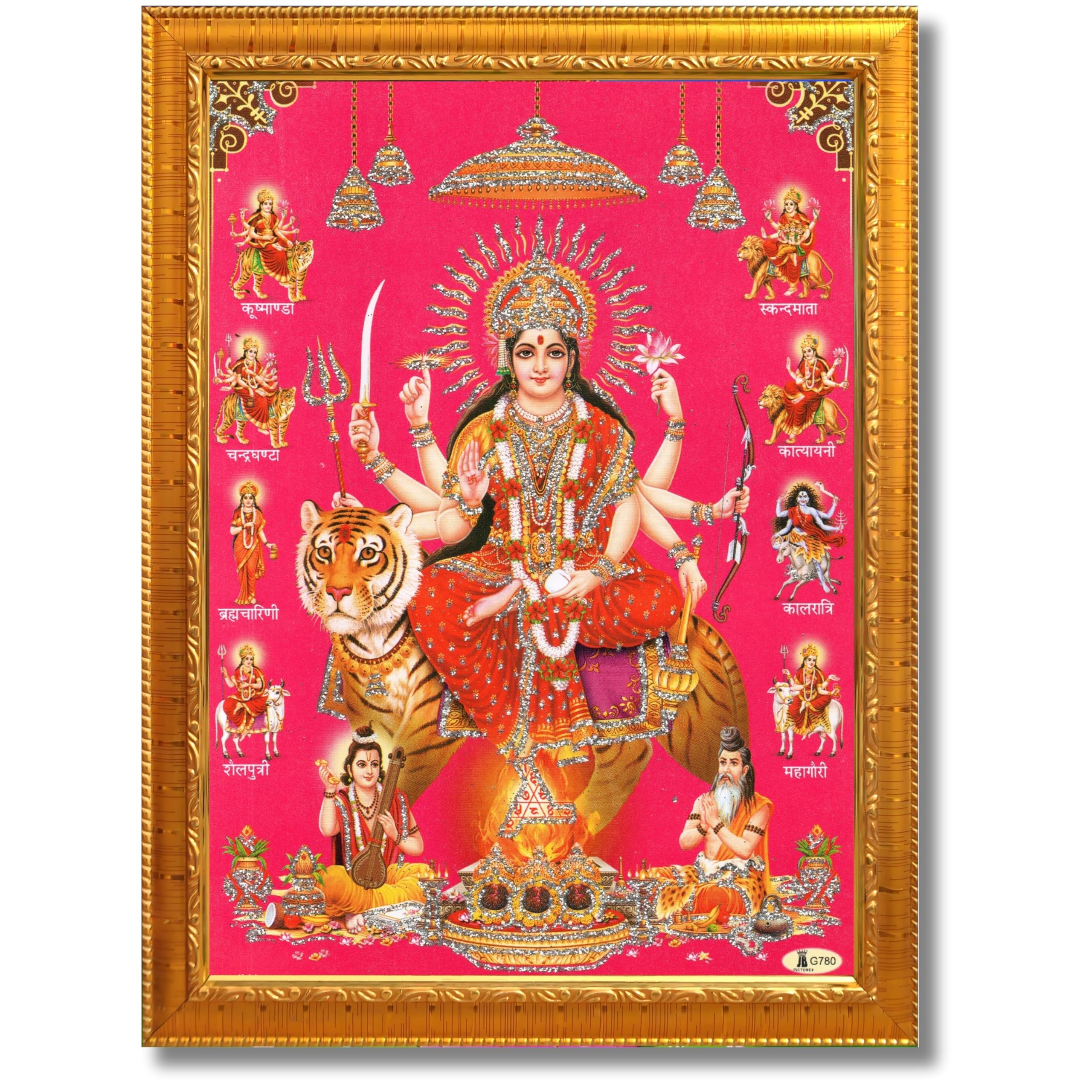 CRAFT QUEST Durga Maa Mata Goddess Nav Navadurga Navdurga Wall Painting Framed Home Décor