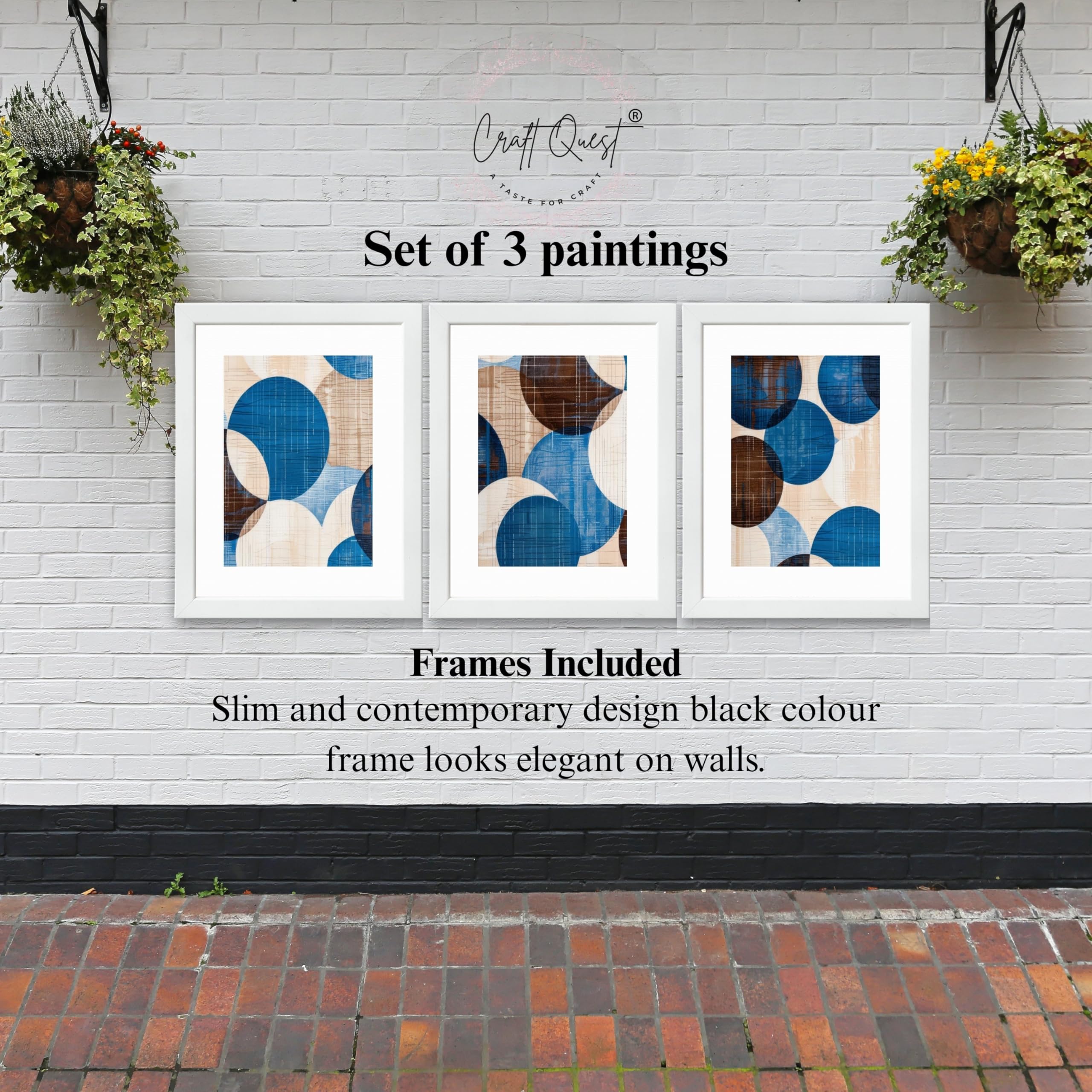 CRAFT QUEST Wall Art Decor Paintings | Set of 3 Abstract Wall Art Frames for Home Decoration | Ideal for Living Room, Bedroom & Office