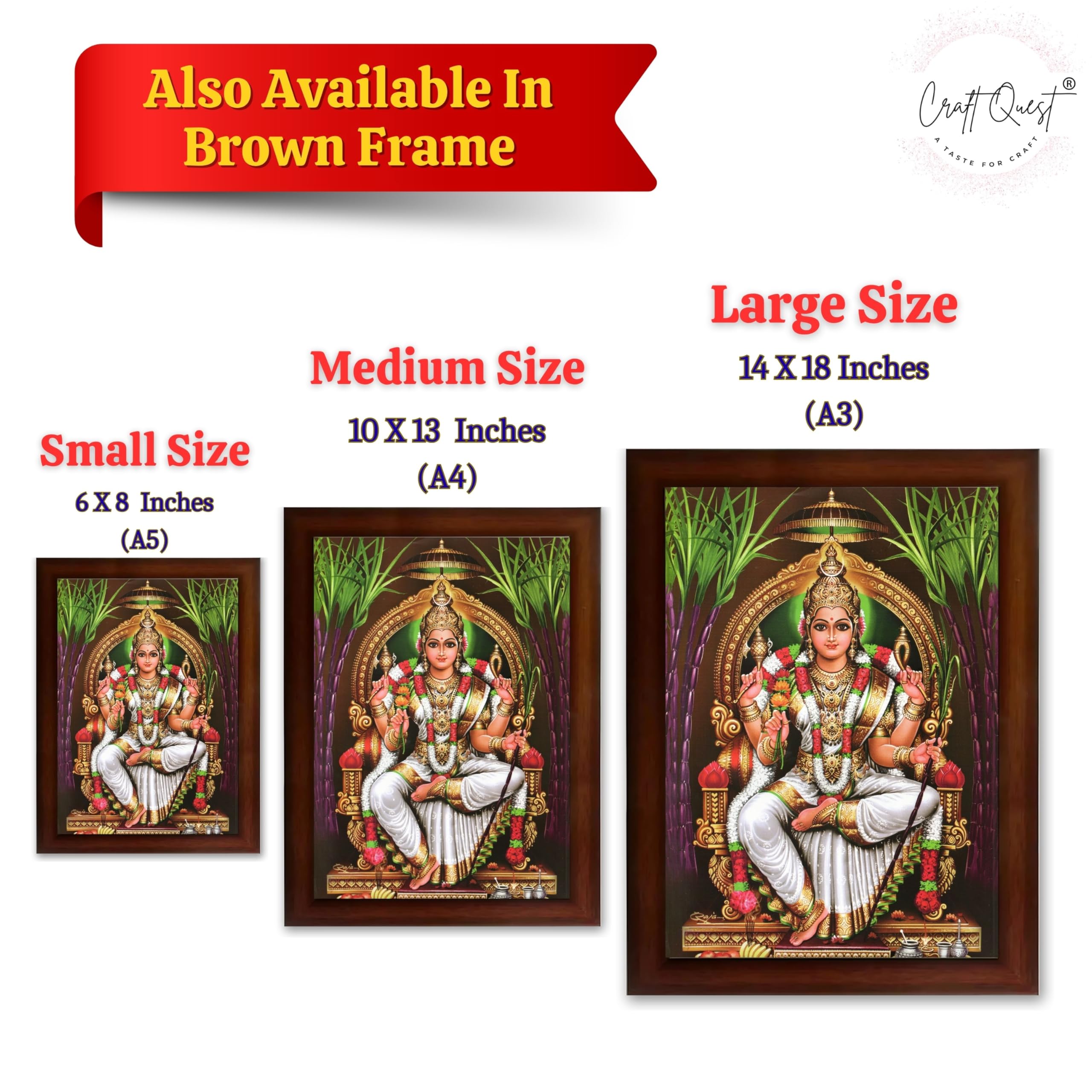 CRAFT QUEST Lalitha Devi Tripura Sundari Mata Wall Painting Photo Framed | South God Picture Frame for Home, Office, Temple & Gifting, Decor