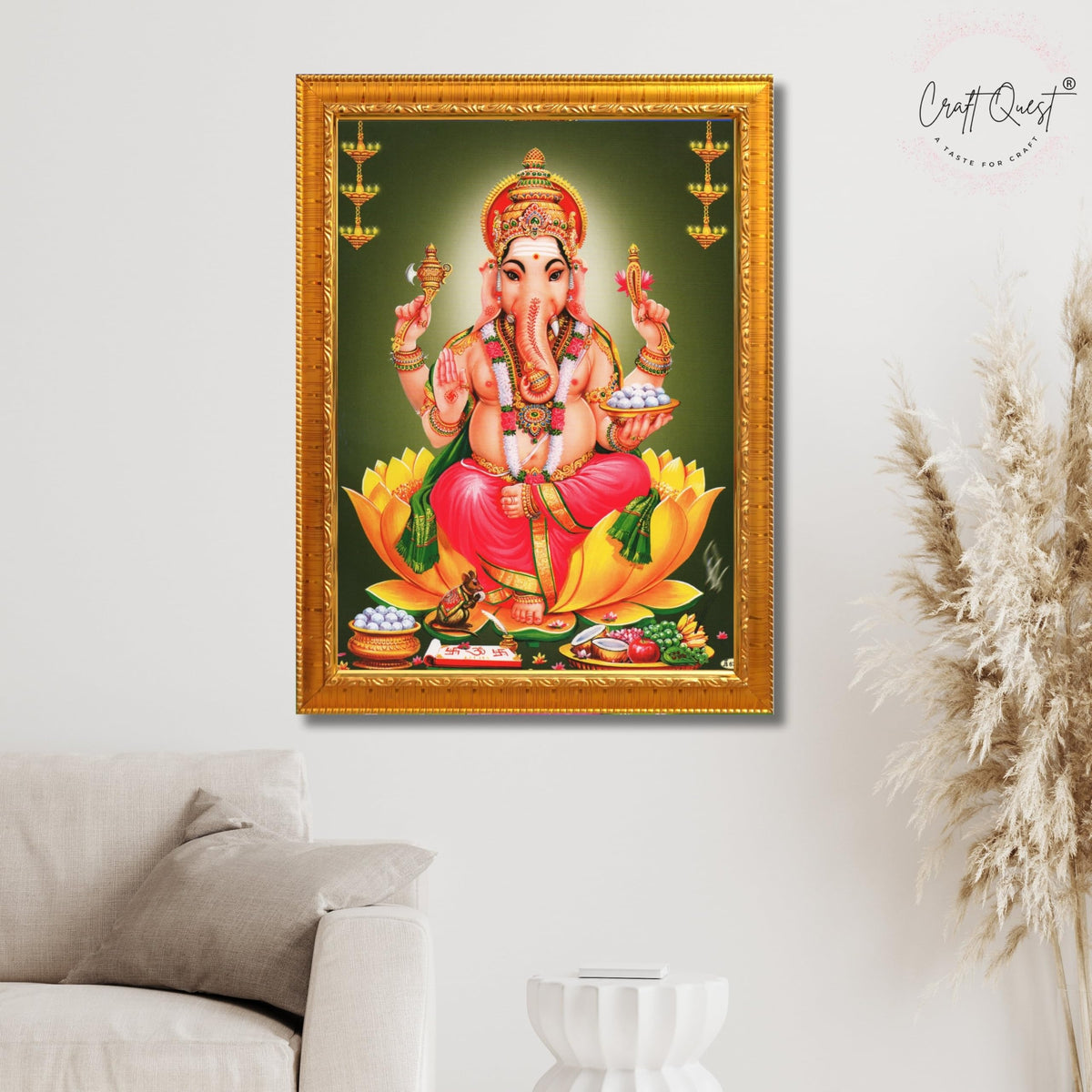 CRAFT QUEST Lord Ganesha Abstract Modern Wall Painting With Frame For Home and Office Decor