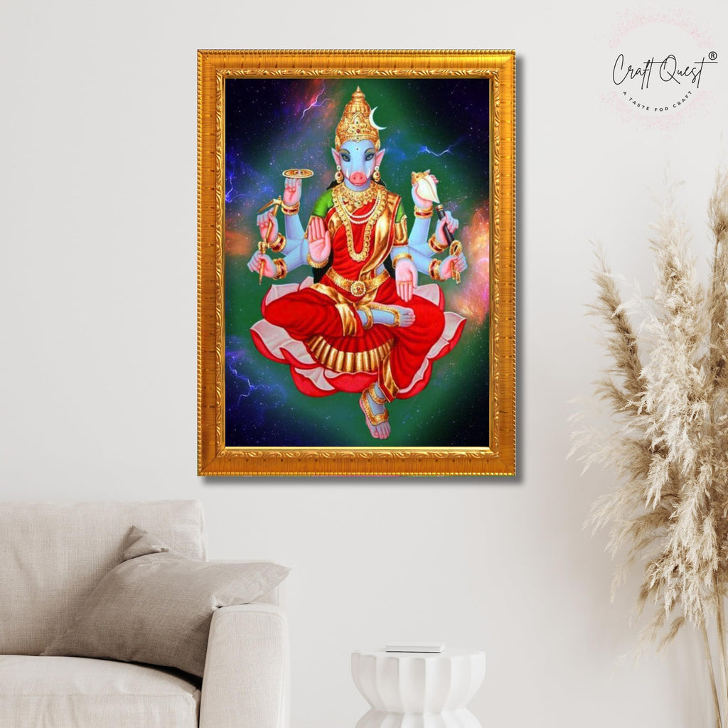 CRAFT QUEST Varahi Amman amma Photo Varahi Wall Painting Photo Frame With Acrylic Glass| South Devi Frame for Home, Office, Temple & Gifting