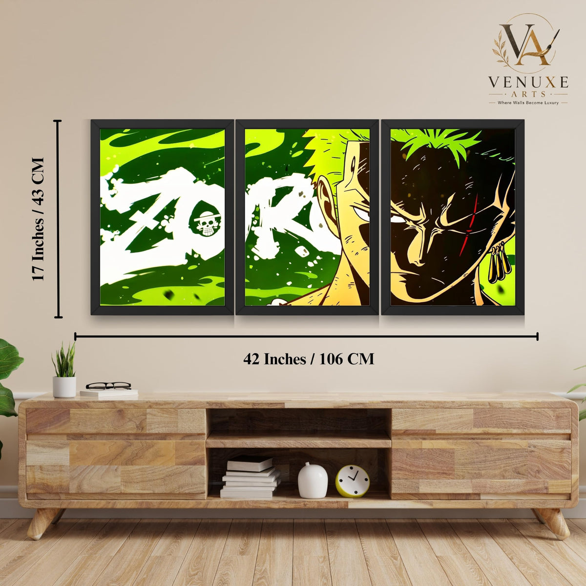 VENUXE ARTS Set Of 3 Anime Characters Wall Framed |Anime Characters Framed Poster for Living Room Bedroom Gaming Room Studio Wall Decor