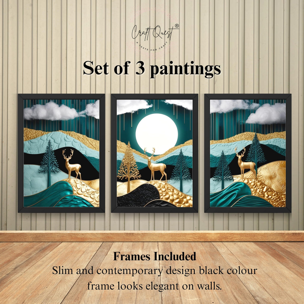 CRAFT QUEST Modern Art Luxury Landscape Wall Art | Set of 3 Frames for Home Decoration | Ideal for Living Room, Bedroom & Offices