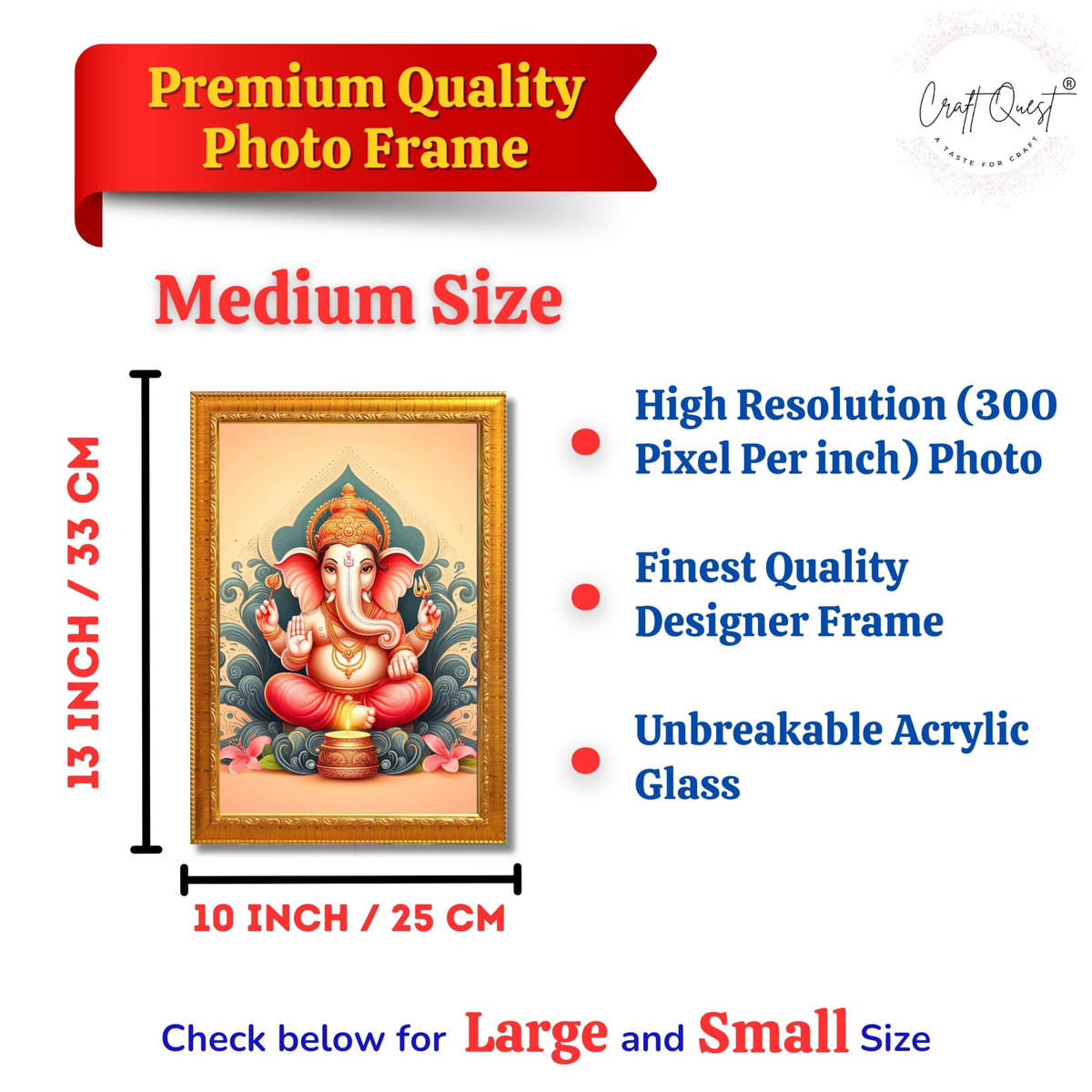 CRAFT QUEST Ganesh Ganpati Ganesha Art Framed Painting Ready to Hang and Wall Decor