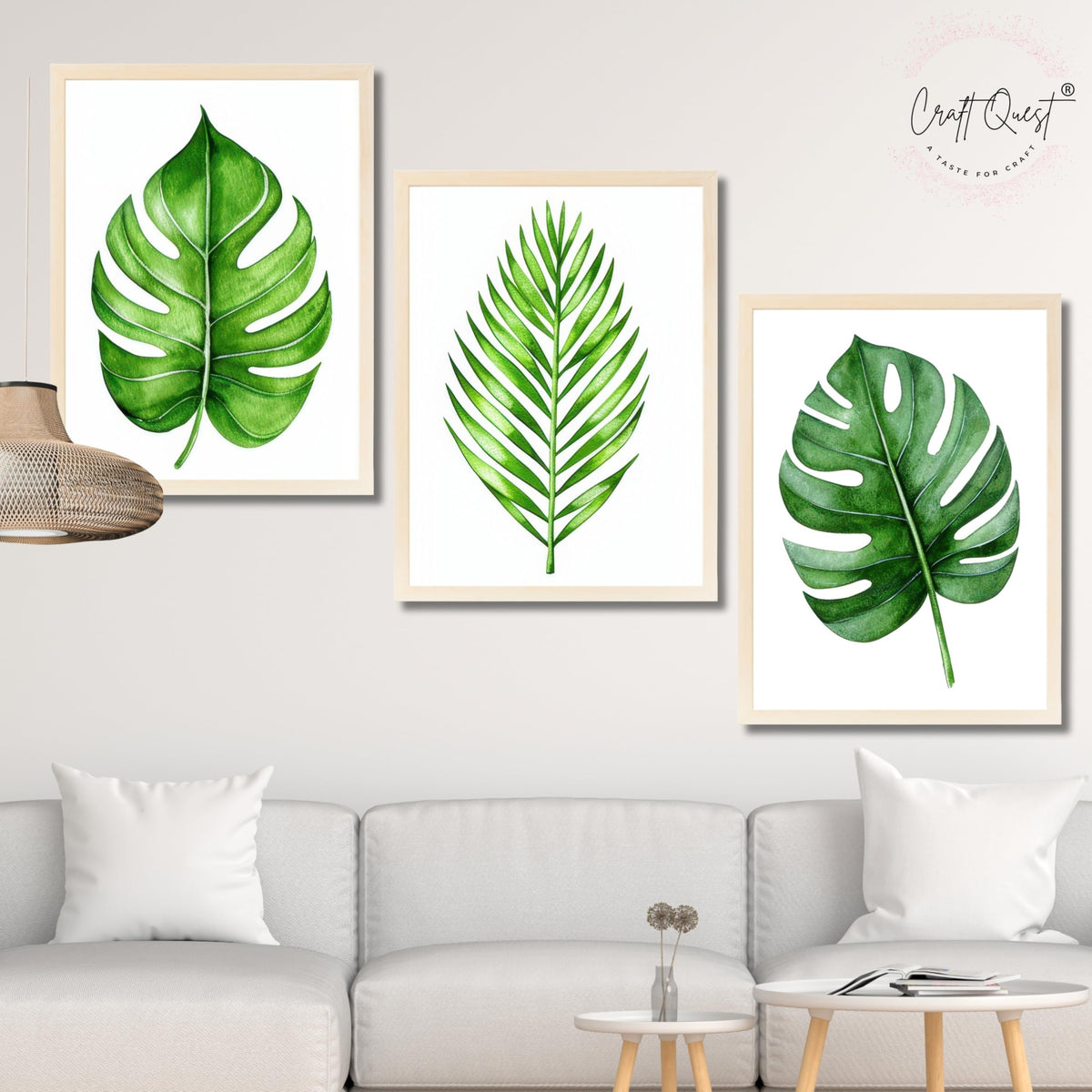 CRAFT QUEST Nature Inspired Exotic Leaves Modern Wall Art | Set of 3 Frames for Home Decoration | Ideal for Living Room, Bedroom & Offices
