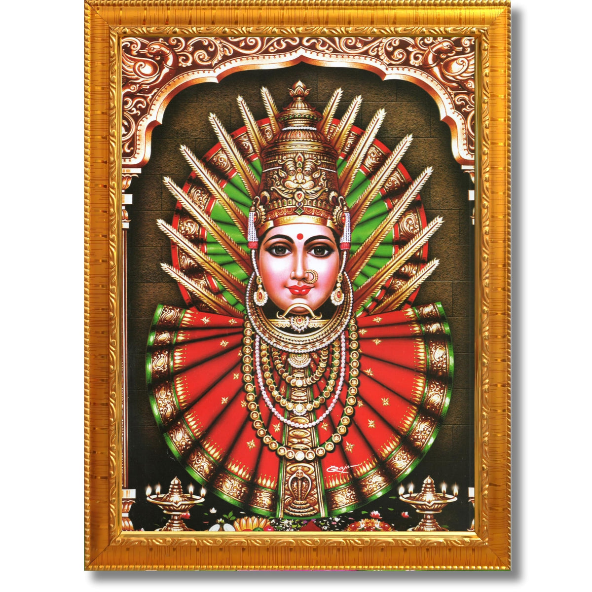 CRAFT QUEST Renuka Devi Yellamma Mata Ellamma Thalli Wall Painting Framed | South God Picture Frame for Home, Office, Temple & Gifting, Decor