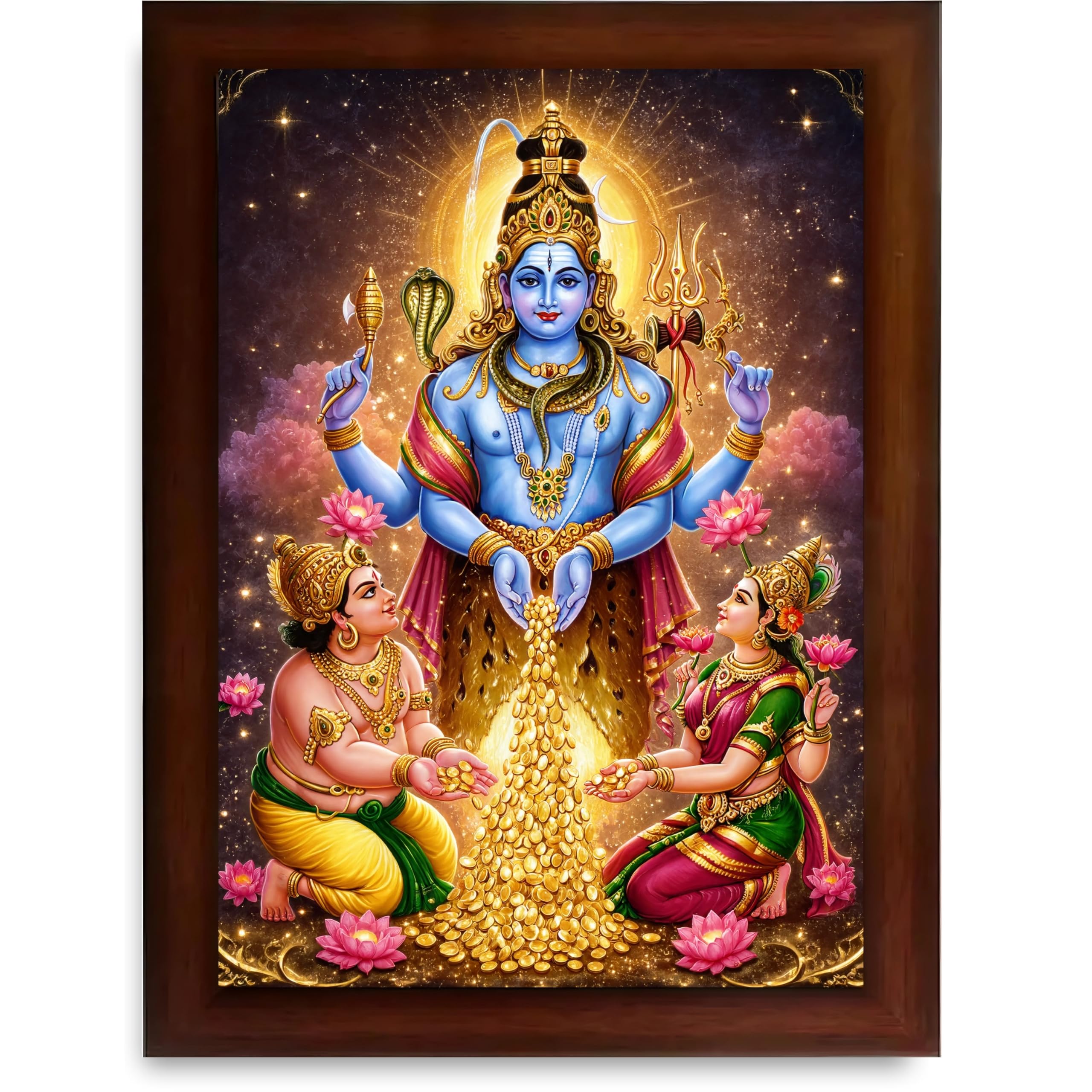 CRAFT QUEST Swarnakarshana Bhairava Swamy With Lakshmi Devi and Kuber Bhagwan Religious Wall Photo Frame |Dhan Bhairav Frame for Home, Office, Temple & Gifting