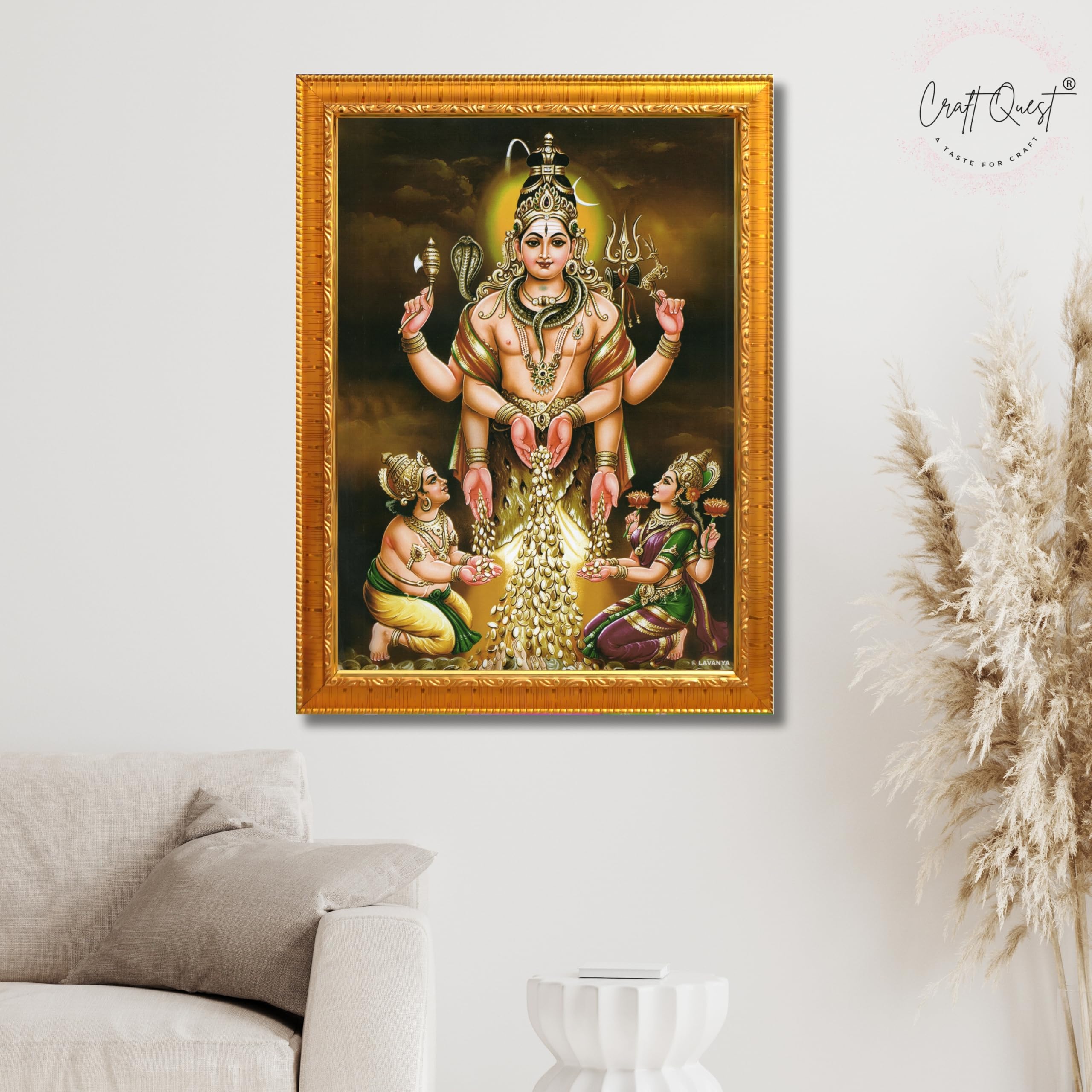 CRAFT QUEST Swarnakarshana Bhairava Swamy With Lakshmi Devi and Kuber Bhagwan Wall Photo Frame | South God Picture Frame for Home, Office, Temple & Gifting