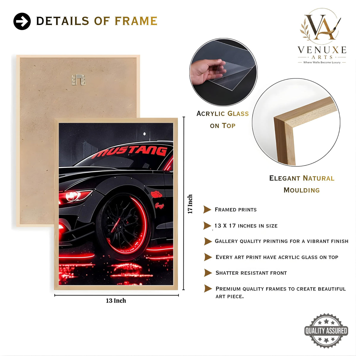 VENUXE ARTS Set Of 3 Big Sports Cars Framed Posters Gift Items for Boys Room Wall Decoration Bedroom Living Room Office Studio Décor | Car Poster Frame for Wall Décor