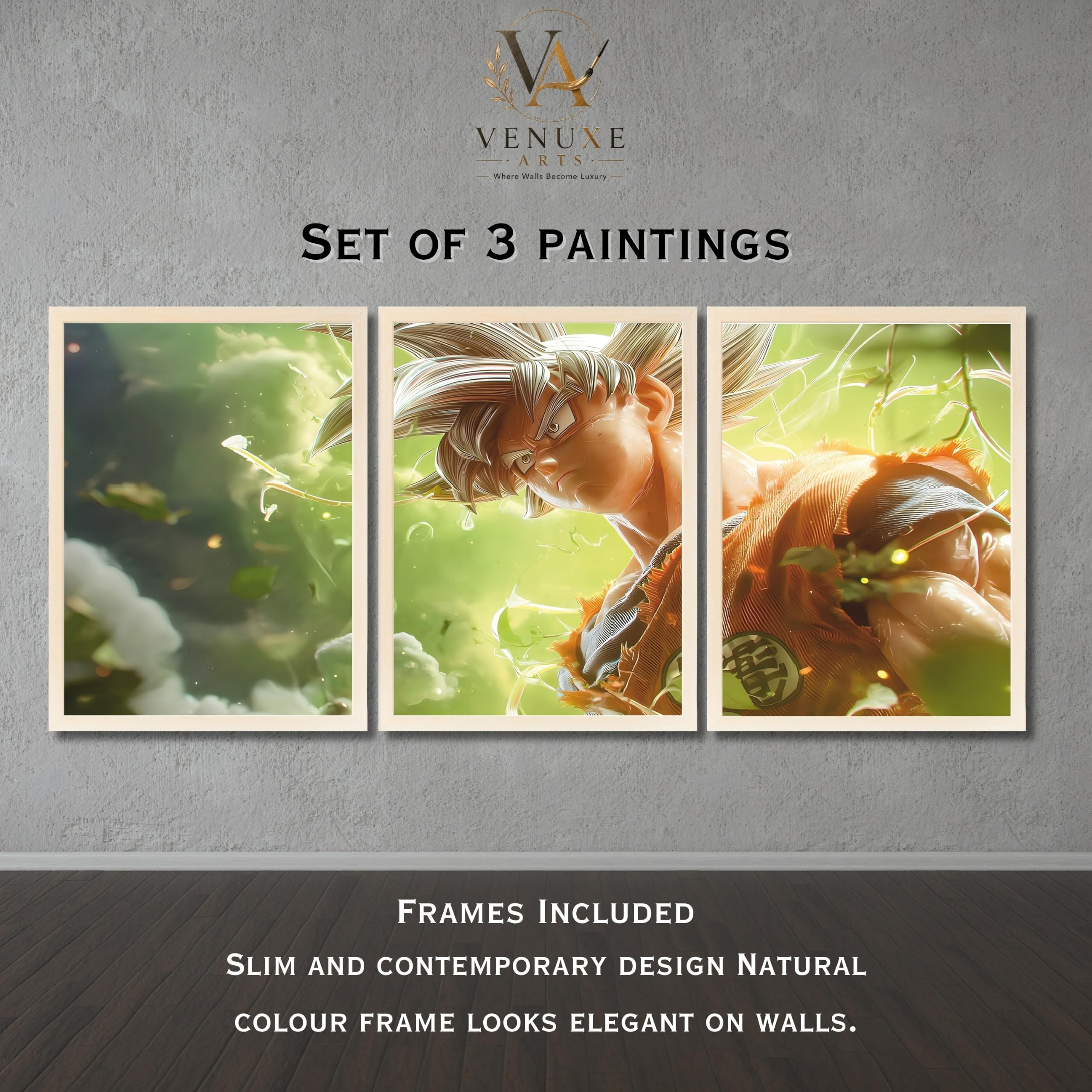 VENUXE ARTS Set Of 3 Anime Characters Wall Framed |Anime Characters Framed Poster for Living Room Bedroom Gaming Room Studio Wall Decor
