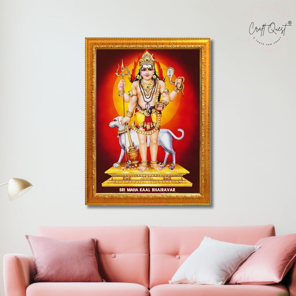 CRAFT QUEST Bhairava Kaal Bhairav Baba Bairava Photo Frame | Hindu God Spiritual Framed | Ideal for Home, Office, Temple & Puja Room, Wall Decor