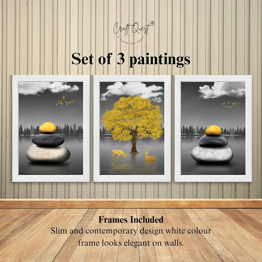 CRAFT QUEST Modern Art Geometric Landscapes Wall Art | Set of 3 Frames for Home Decoration | Ideal for Living Room, Bedroom & Offices