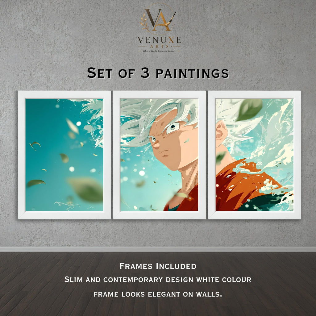 VENUXE ARTS Set Of 3 Anime Characters Wall Framed |Anime Characters Framed Poster for Living Room Bedroom Gaming Room Studio Wall Decor