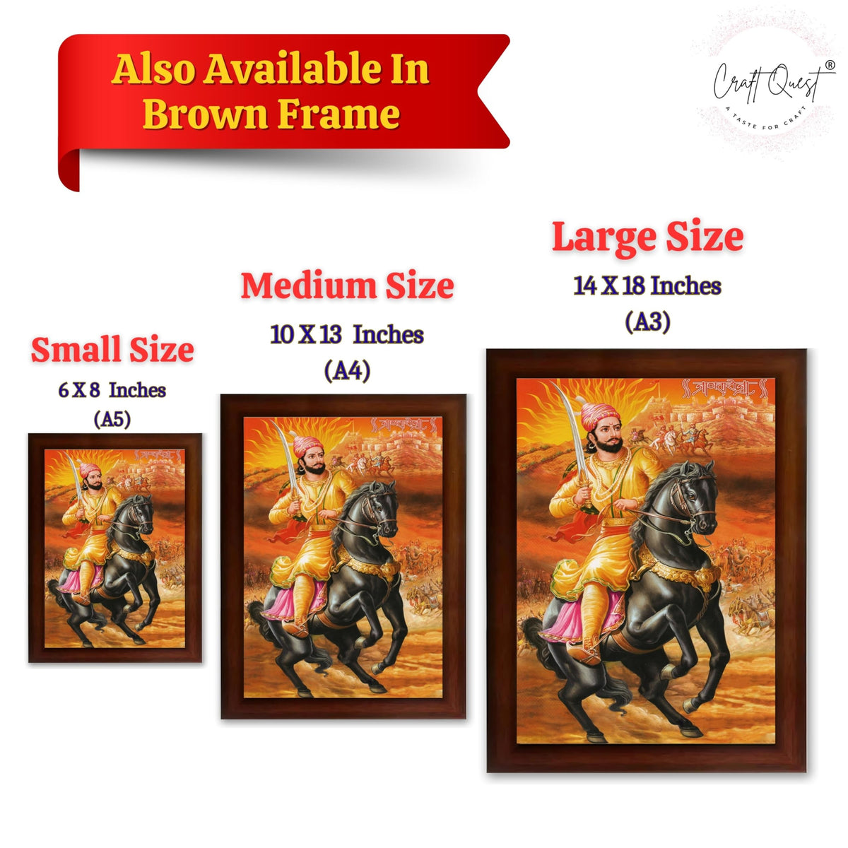 CRAFT QUEST Chattrapati Shivaji Maharaj Wall Photo Frame With Acrylic Sheet | For Living, Pooja Room | Home Decoration Item | Best Gifting Option
